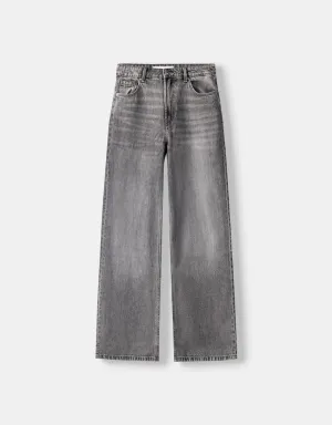 002 Bk Unisex Highwaist Grey vintage wide-leg Baggy jeans