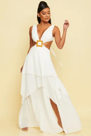 ALANIS WHITE CHIFFON CUTOUT MAXI DRESS