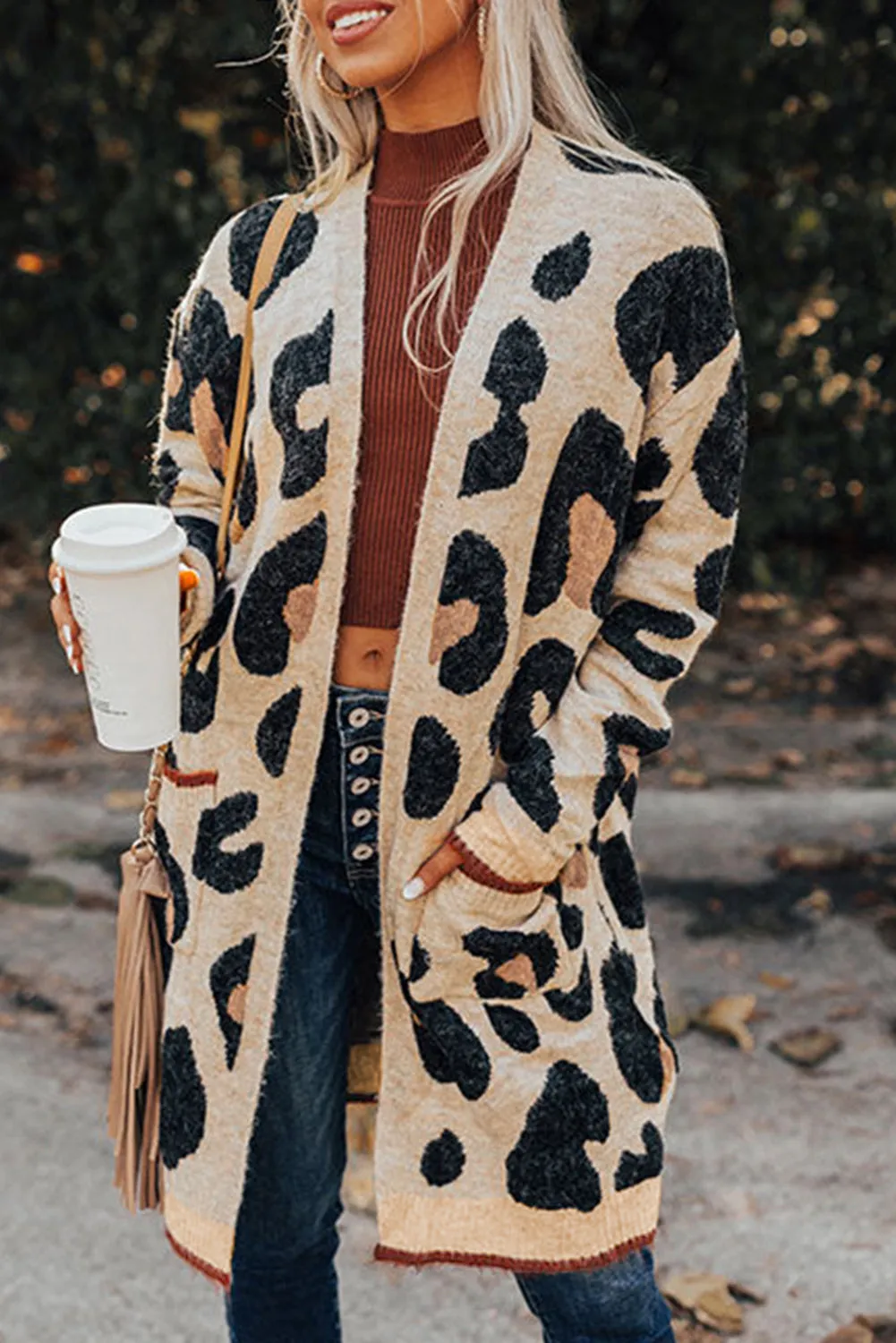 Animal Print Open Midi Cardigan