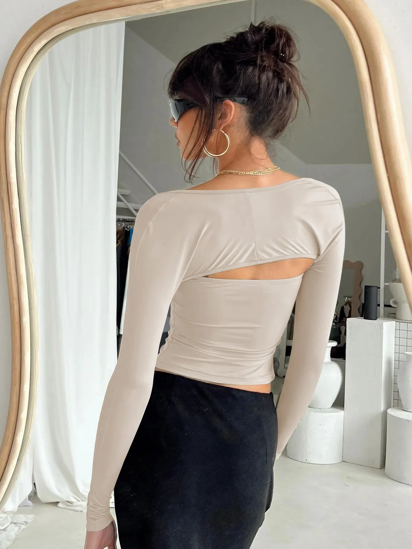 Artemis Cut-Out Long Sleeve Top - Neutral