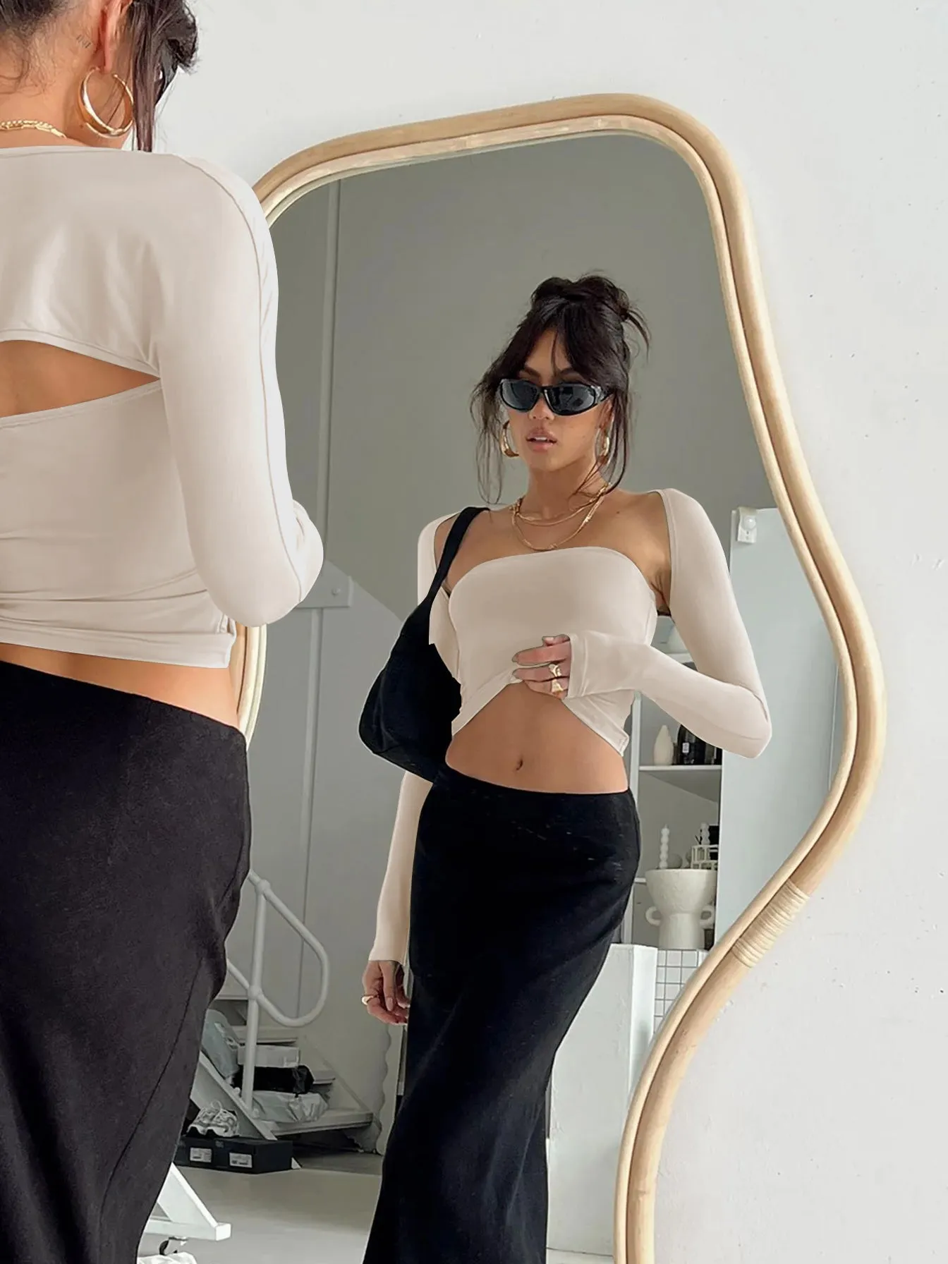 Artemis Cut-Out Long Sleeve Top - Neutral