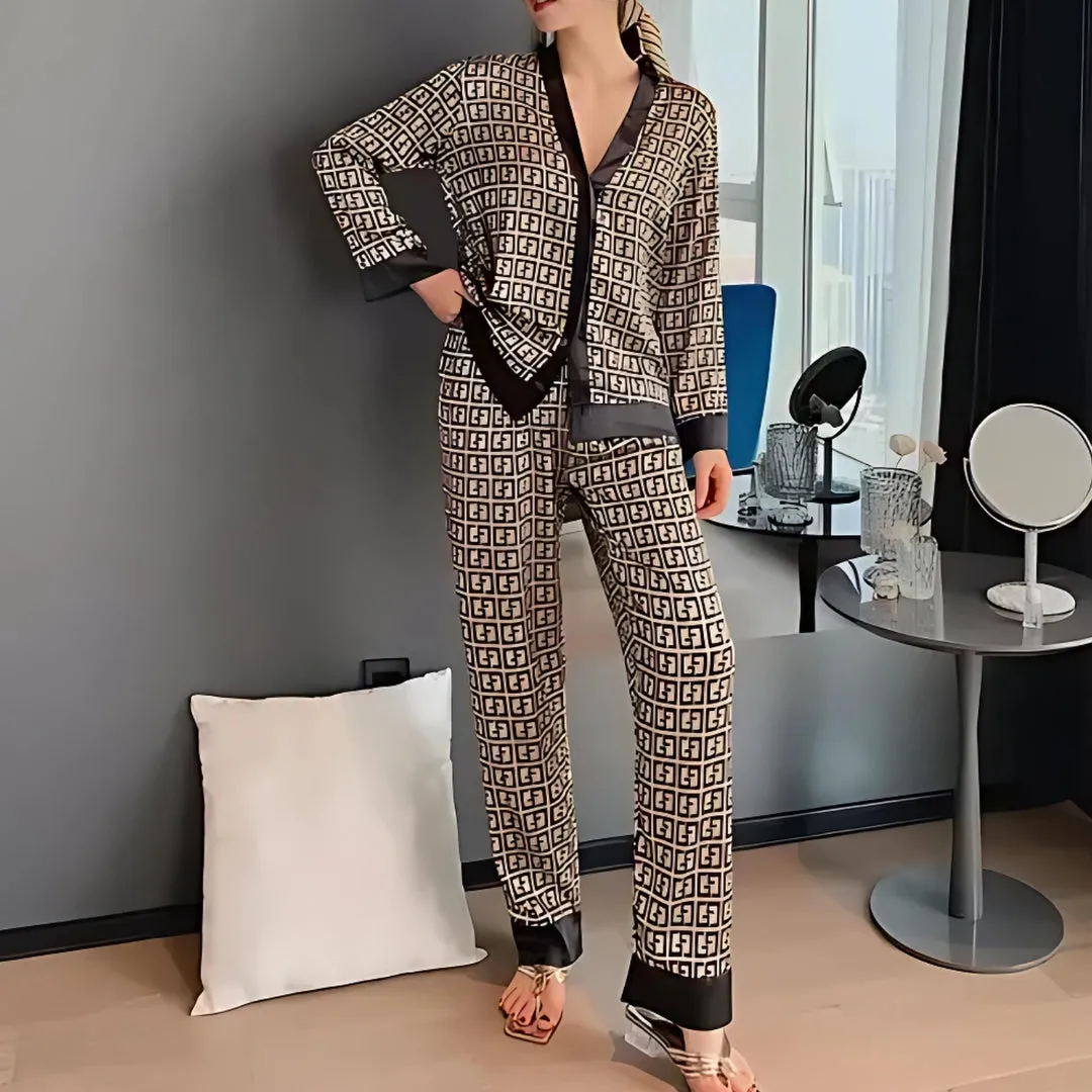 Ava - Schickes Ganzjahres Golden dawn Satin-Pyjama-Set für Damen