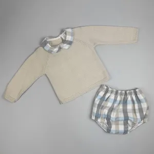 Baby Boys 2 Piece Outfit- Knitted Top & Jam Pants - Beige