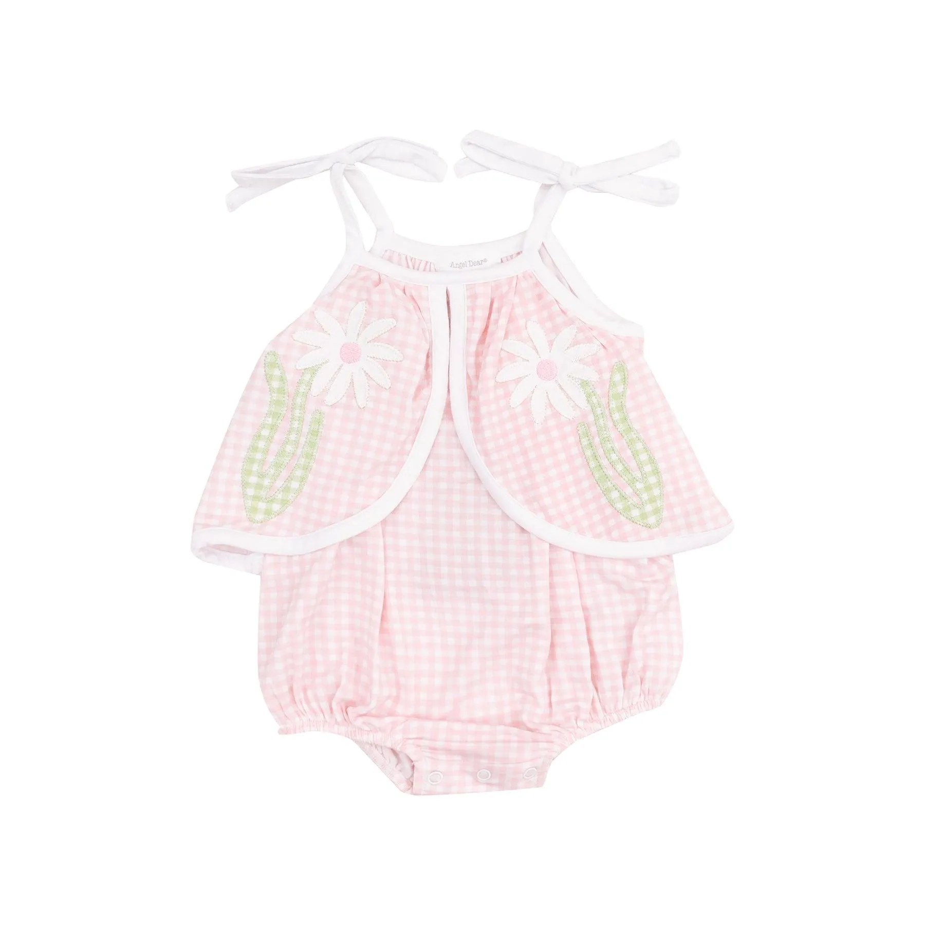 Baby Girl Jumpsuits and Rompers | Mini Gingham Swing Front Sunsuit- Pink| Angel Dear