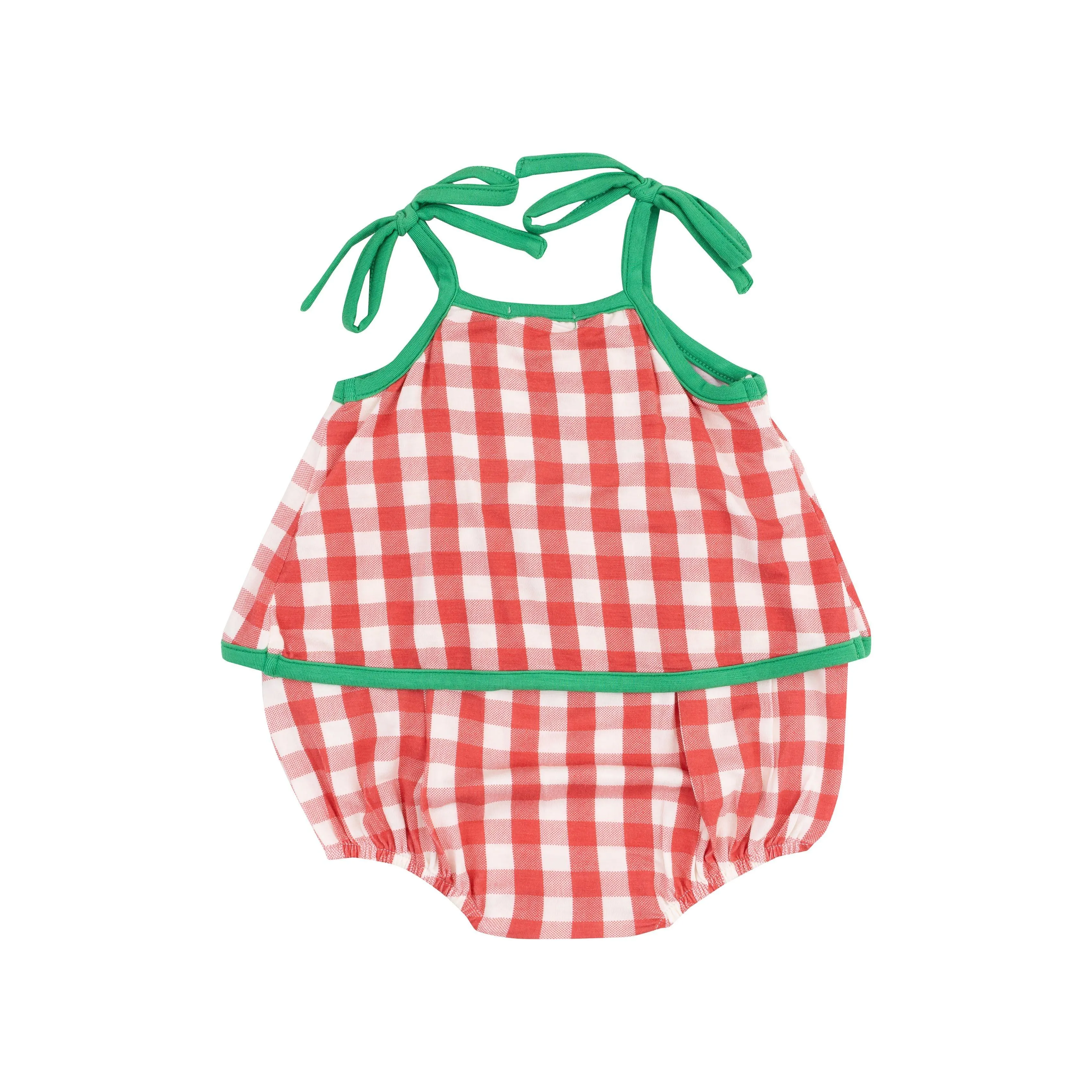 Baby Girl Jumpsuits and Rompers |Mini Gingham Swing Front Sunsuit - Strawberry | Angel Dear