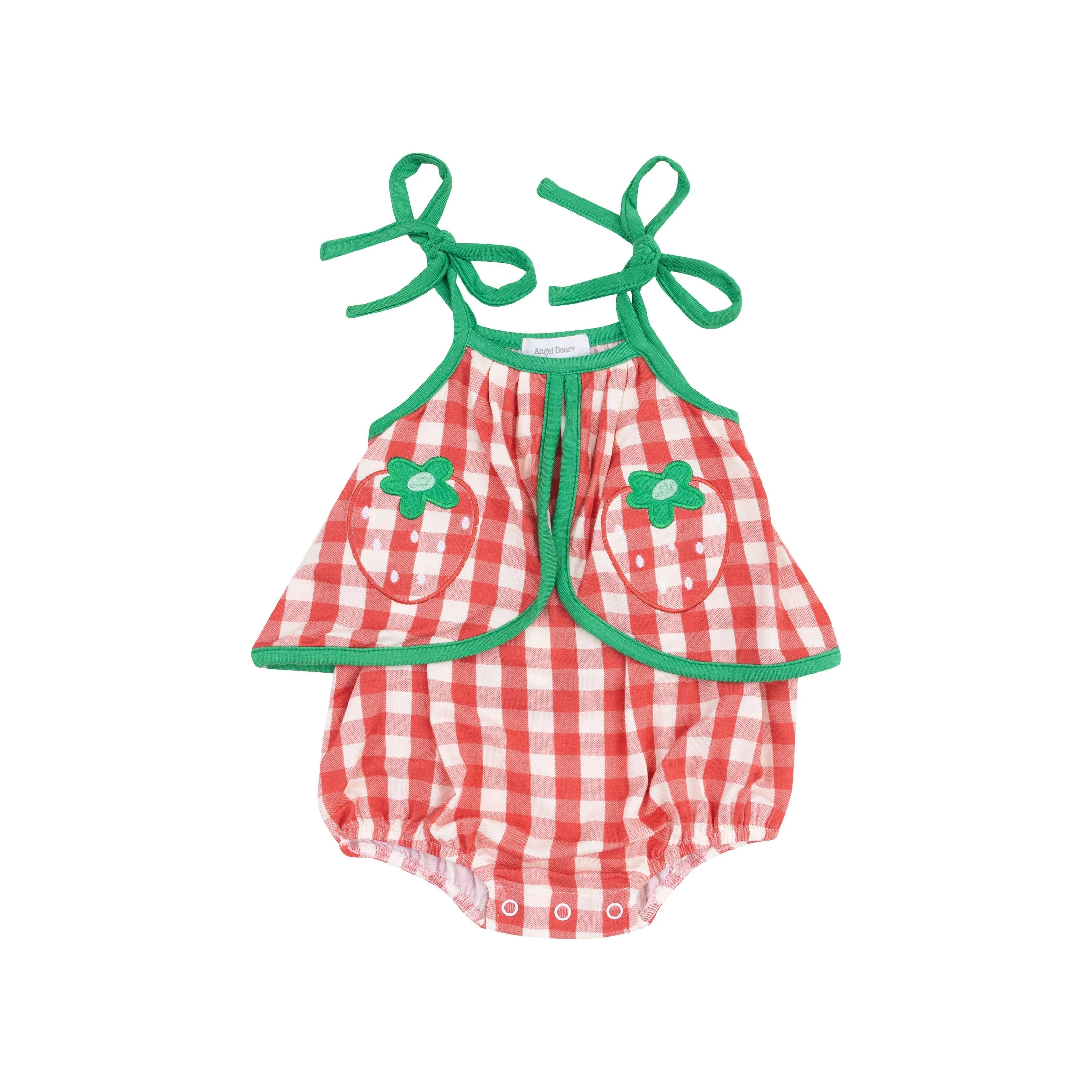 Baby Girl Jumpsuits and Rompers |Mini Gingham Swing Front Sunsuit - Strawberry | Angel Dear