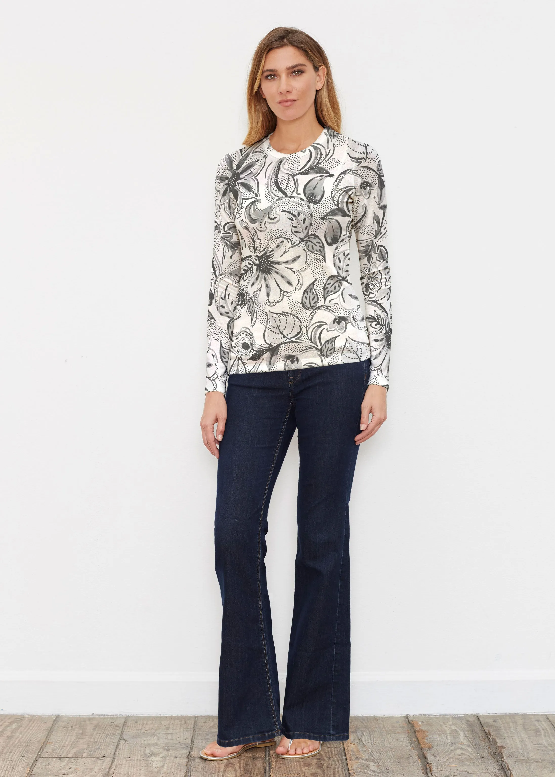 Baltic Watercolor Black (7697) ~ Butterknit Long Sleeve Crew Top