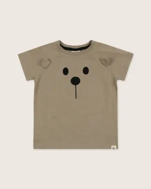 Beige Bear Face Print Top