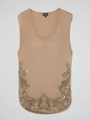 Beige Crystal Embellished Top