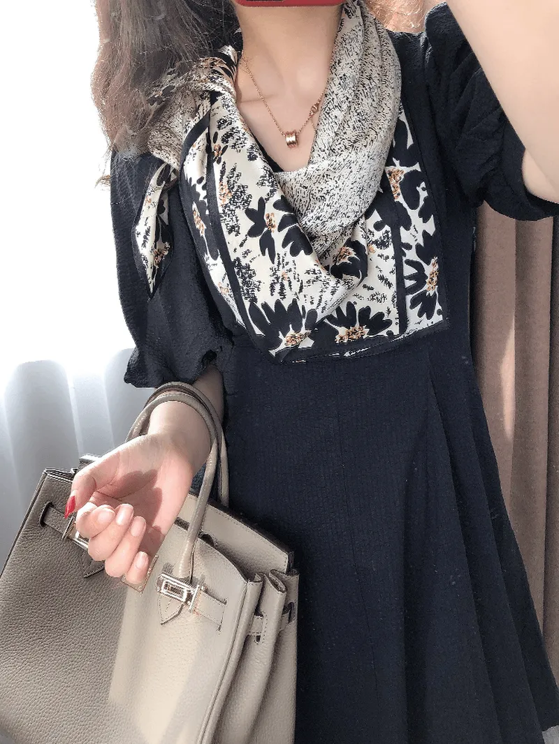 Black and White Temperament Satin Scarf Shawl Dual-Use