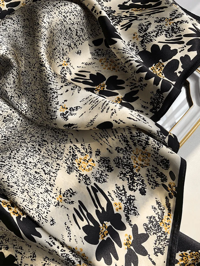 Black and White Temperament Satin Scarf Shawl Dual-Use