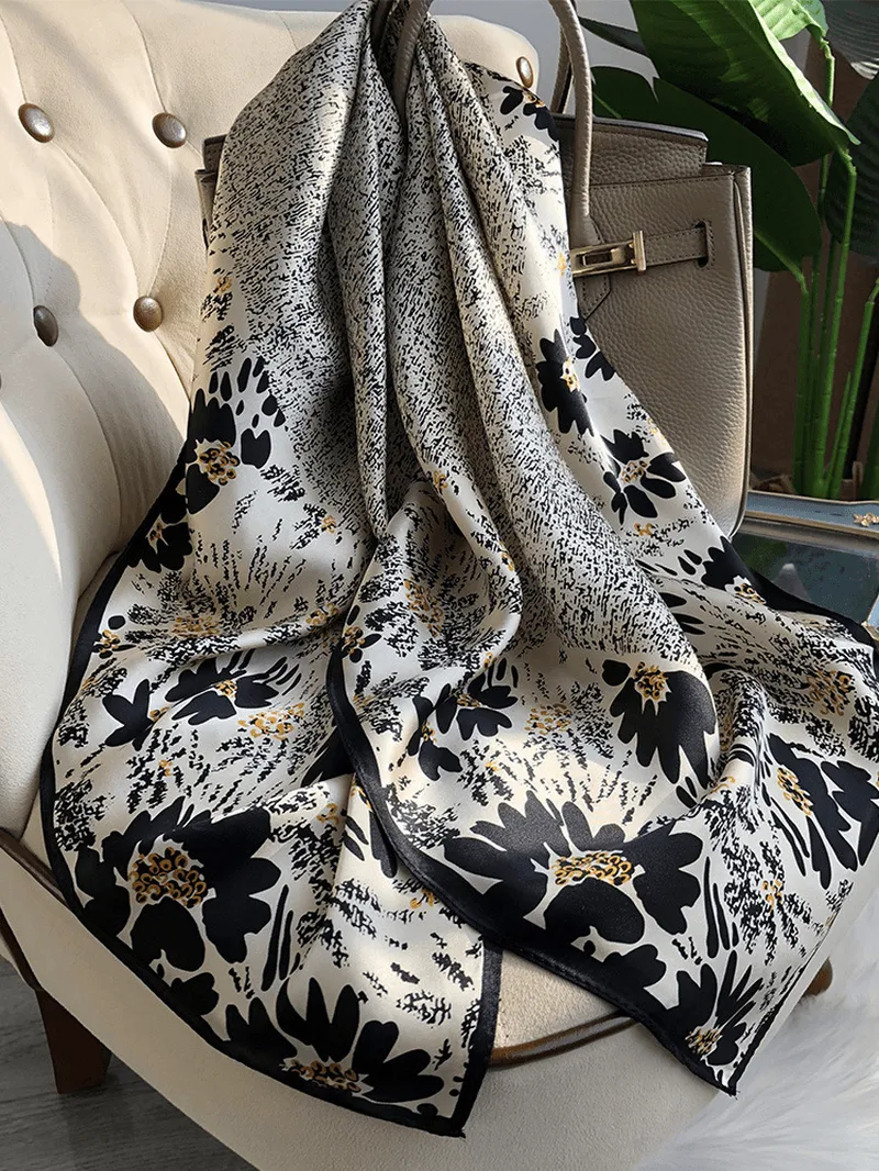 Black and White Temperament Satin Scarf Shawl Dual-Use