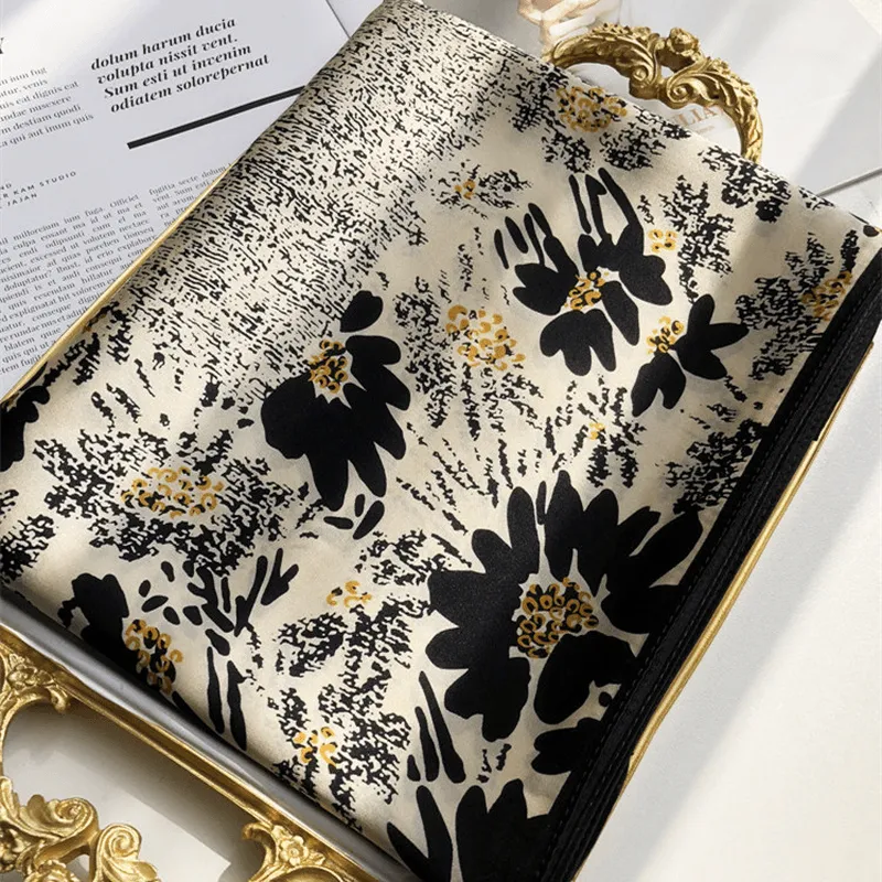 Black and White Temperament Satin Scarf Shawl Dual-Use