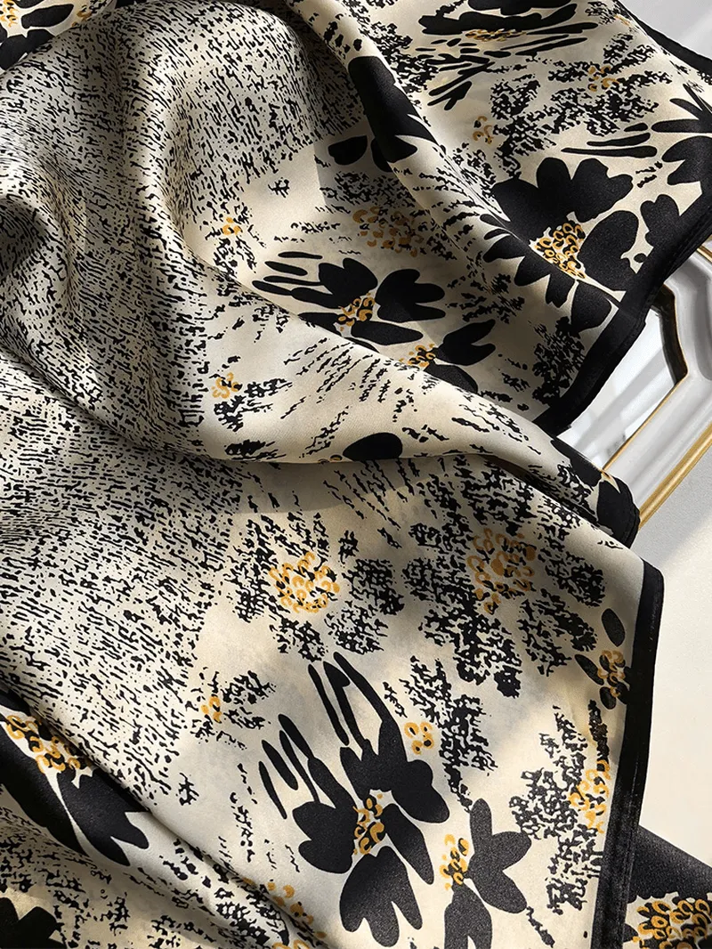 Black and White Temperament Satin Scarf Shawl Dual-Use