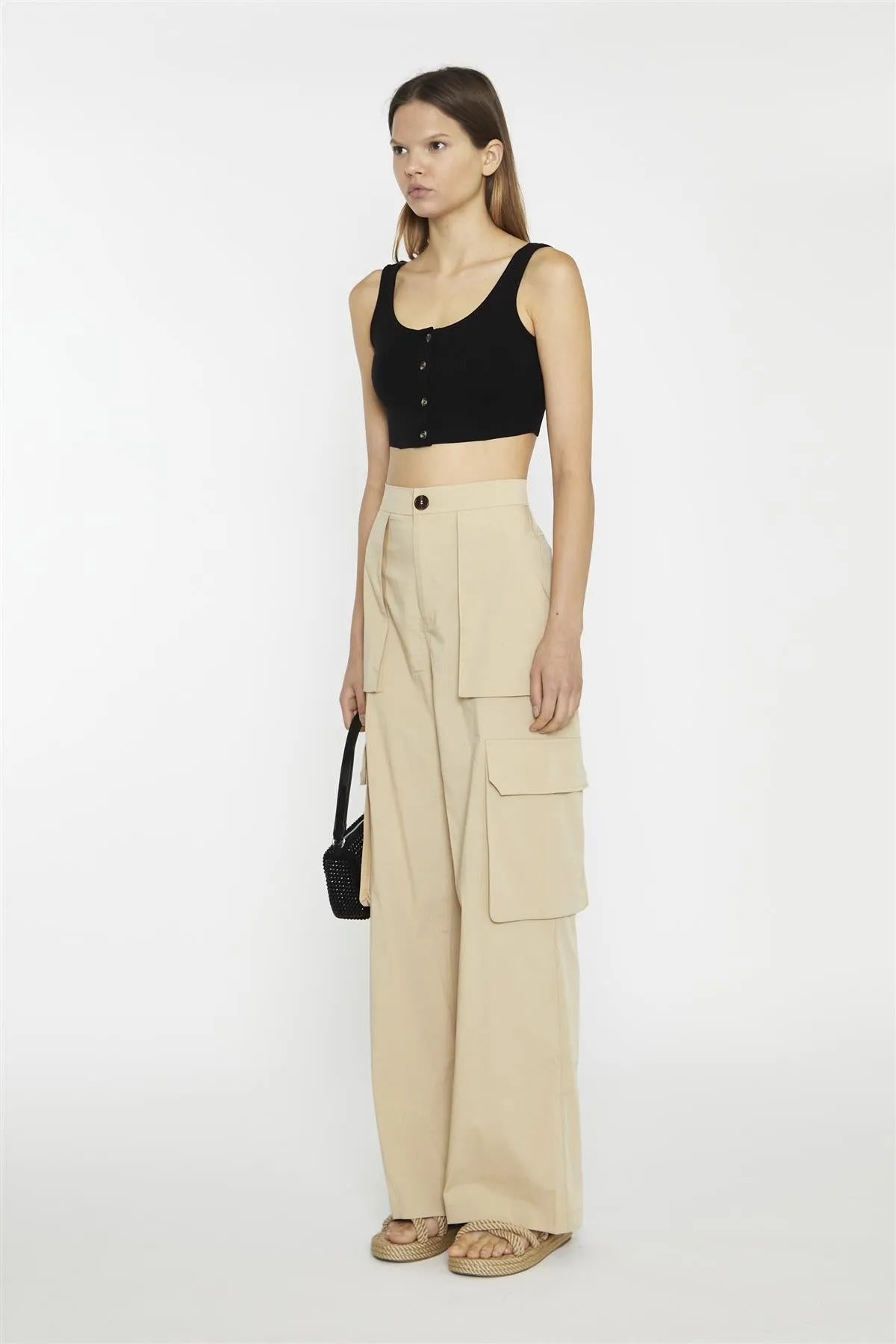 Black Button-Front Crop-Top