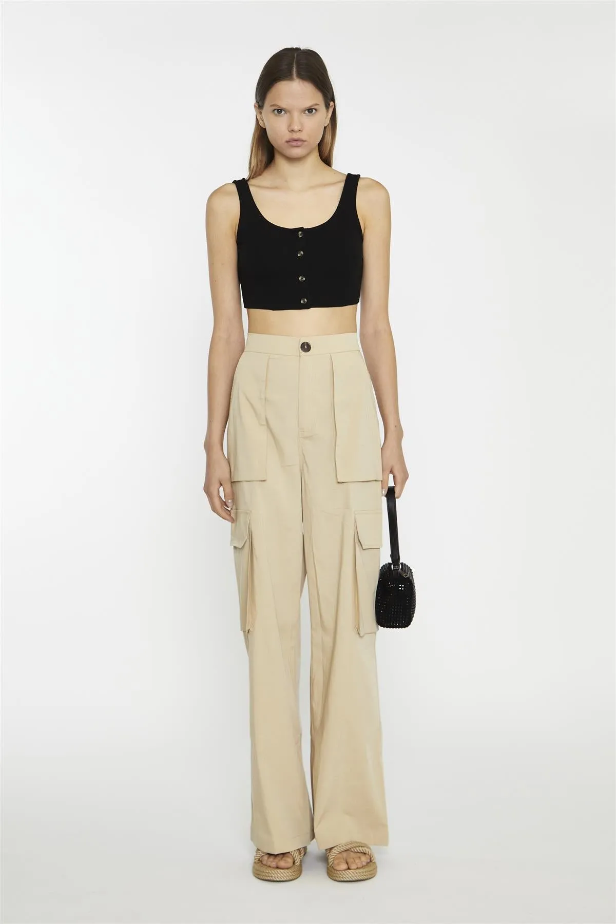Black Button-Front Crop-Top