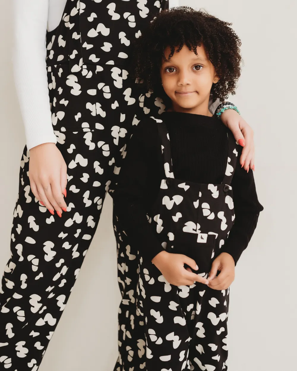 Black Popcorn Print Dungarees