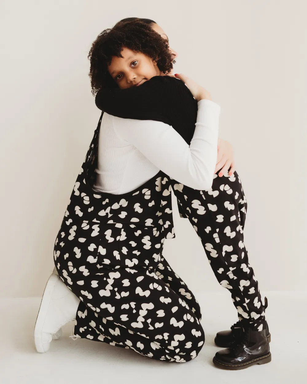 Black Popcorn Print Dungarees