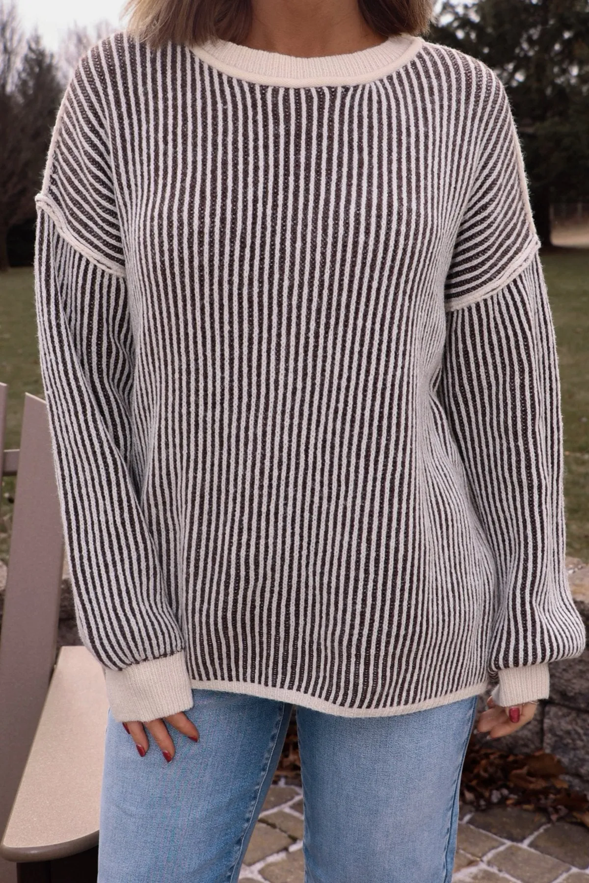 Black Striped Seam Detail Sweater-FINAL SALE