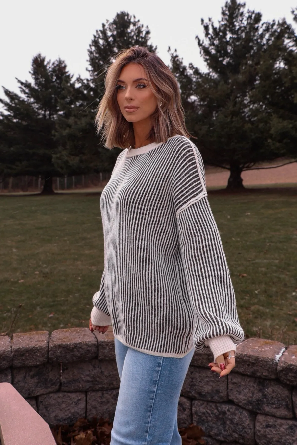 Black Striped Seam Detail Sweater-FINAL SALE