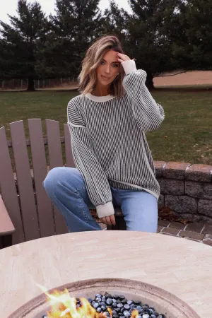 Black Striped Seam Detail Sweater-FINAL SALE