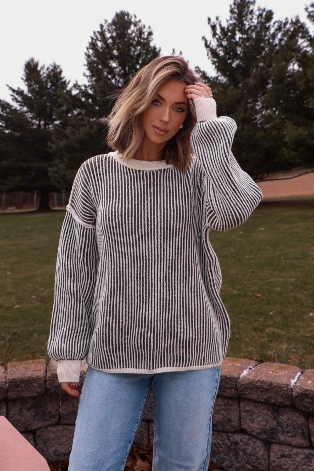 Black Striped Seam Detail Sweater-FINAL SALE
