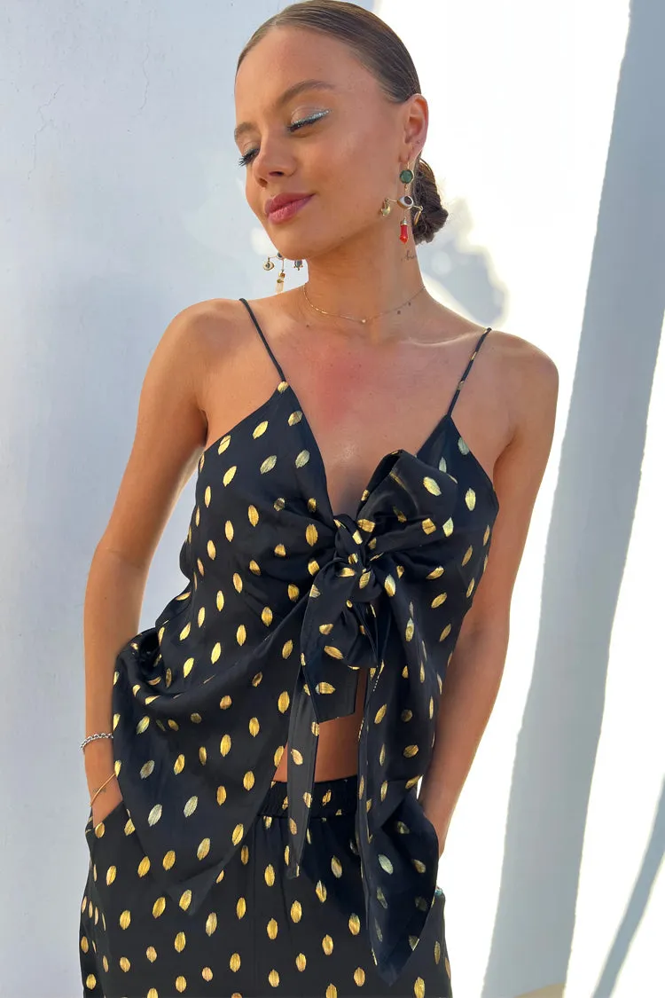 Black Tie Front Cami with Gold fleck