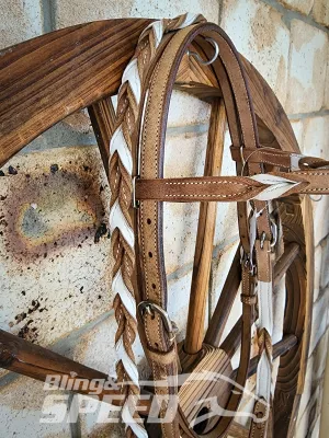 Bling & Speed White Twisted Bloodknot Bridle with matching Barrel Reins