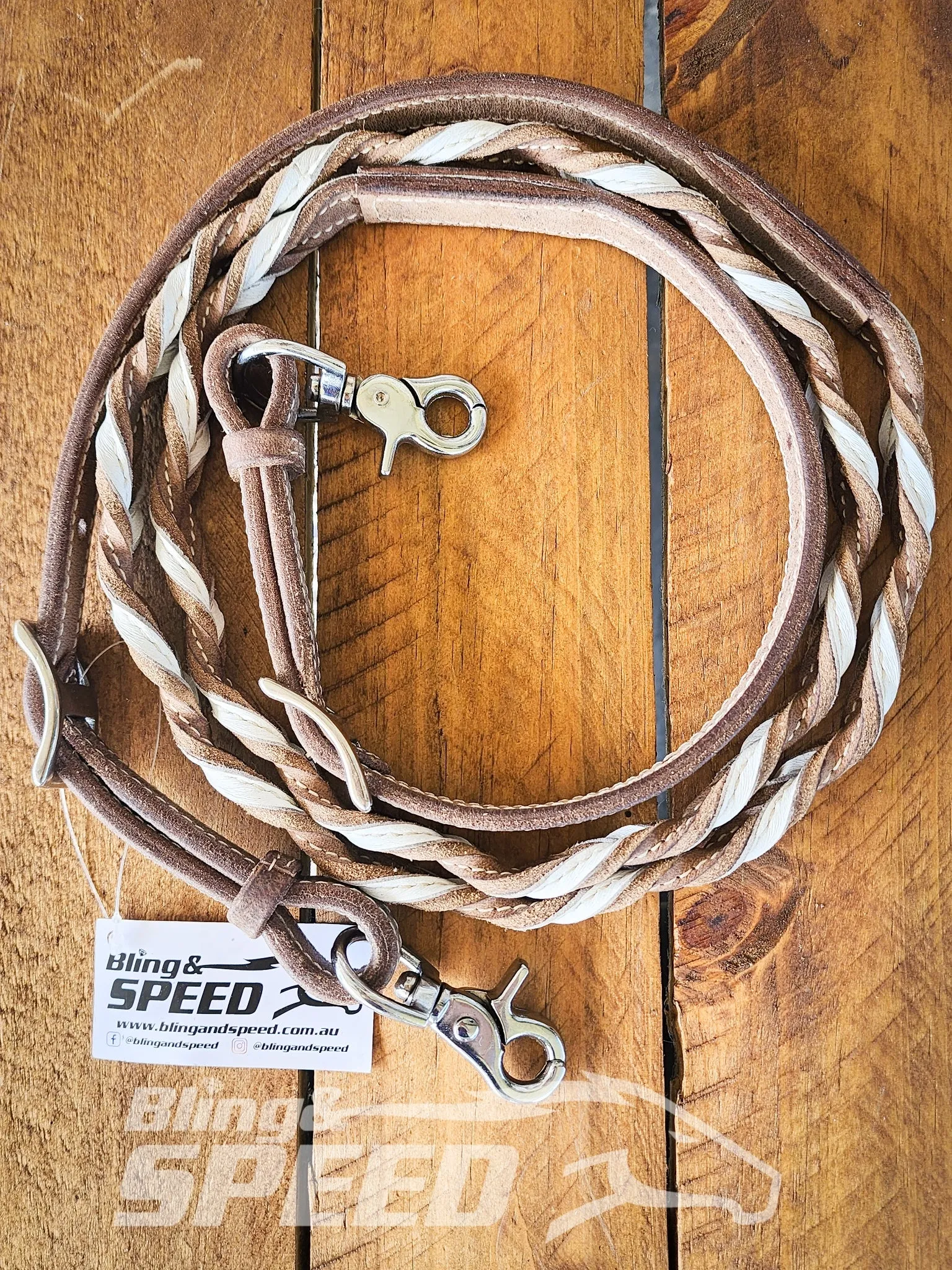 Bling & Speed White Twisted Bloodknot Bridle with matching Barrel Reins