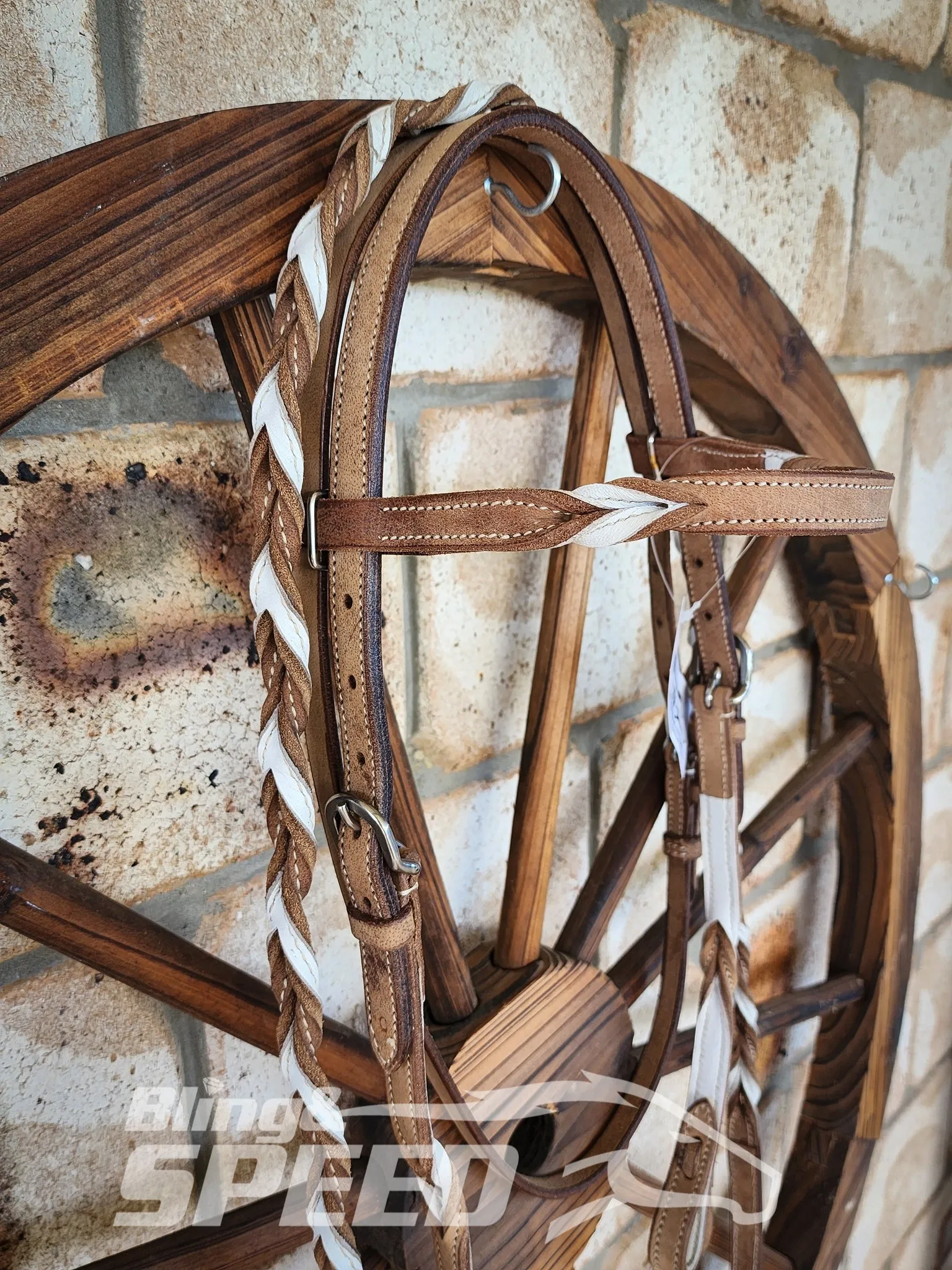 Bling & Speed White Twisted Bloodknot Bridle with matching Barrel Reins