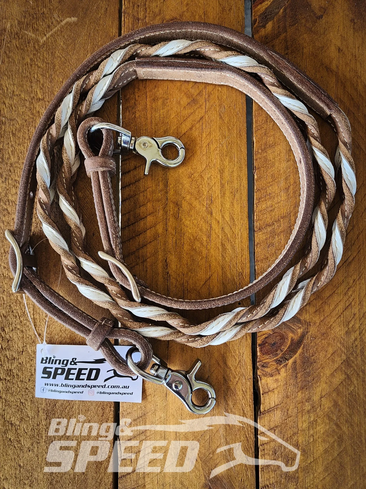 Bling & Speed White Twisted Bloodknot Bridle with matching Barrel Reins