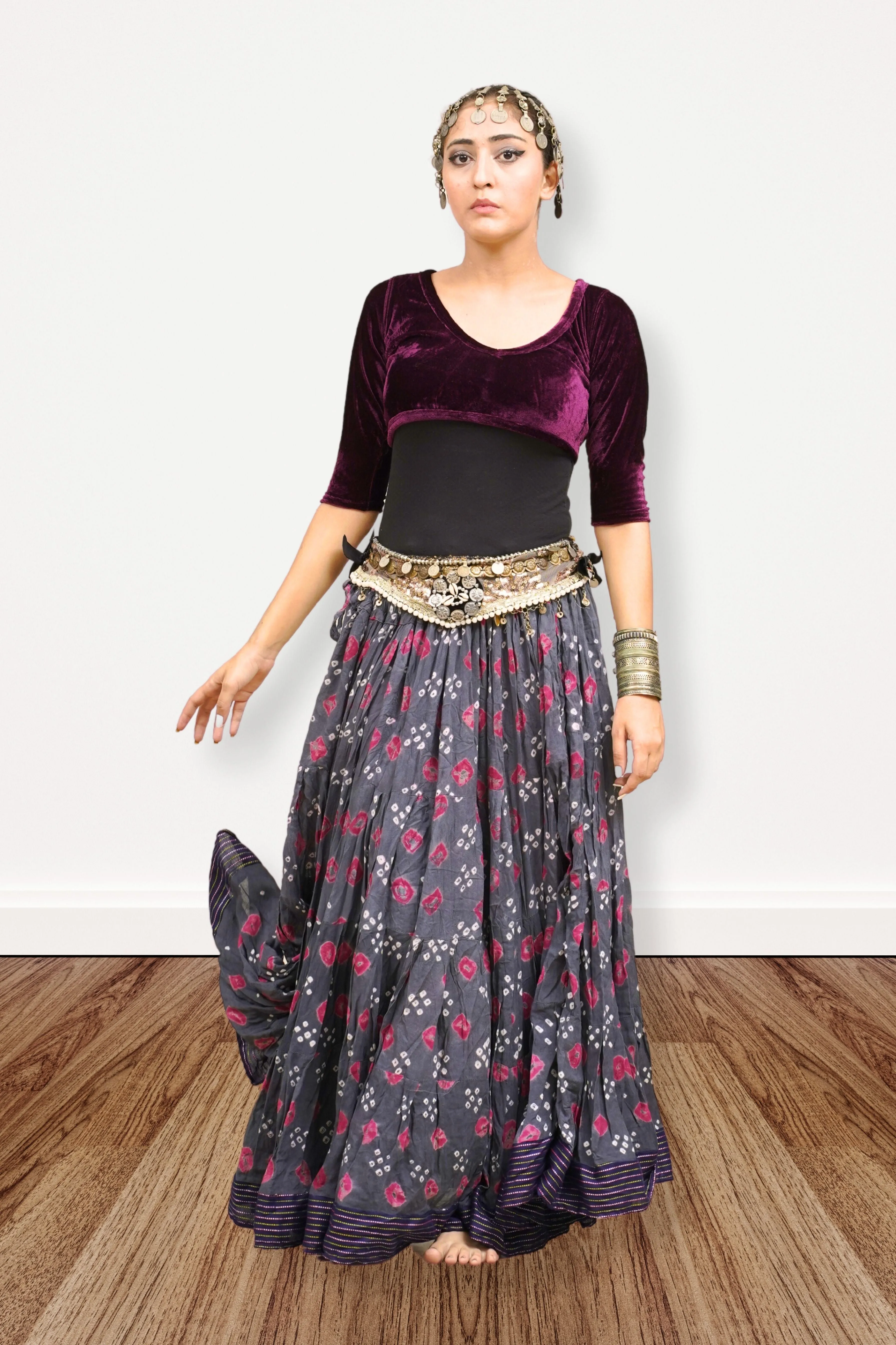 Block print Jaipur skirt burgundy dots WLS