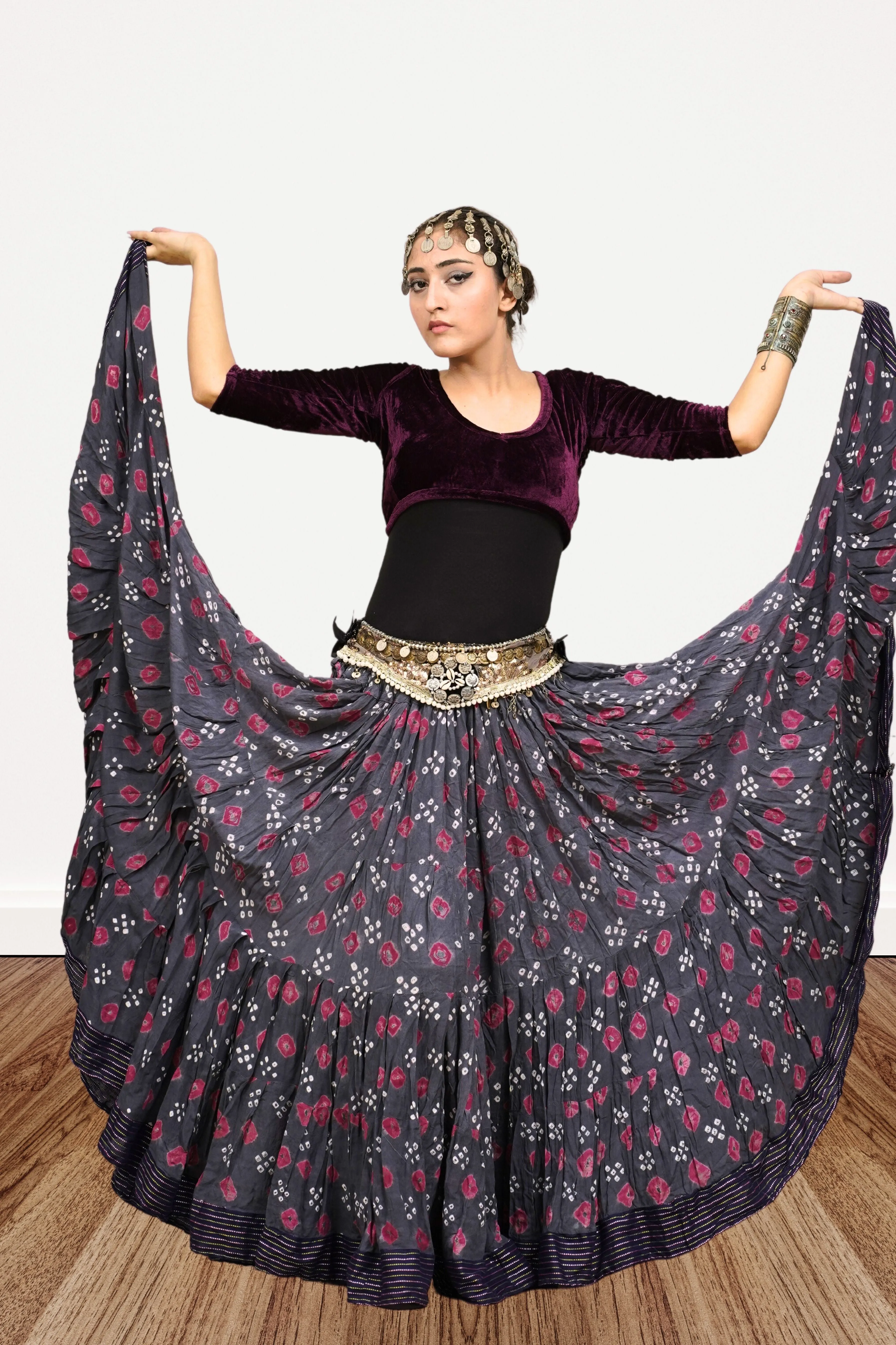 Block print Jaipur skirt burgundy dots WLS