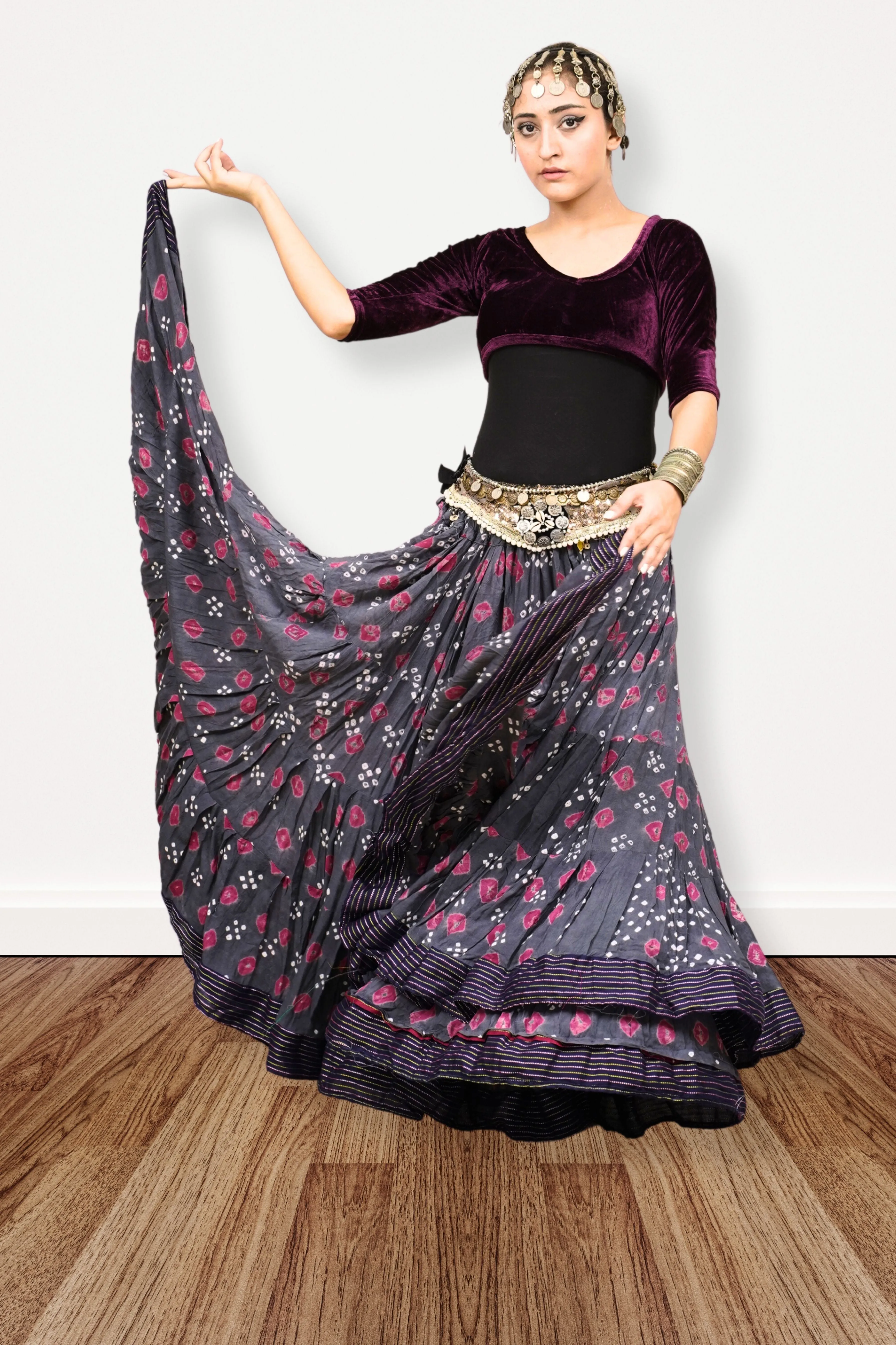 Block print Jaipur skirt burgundy dots WLS