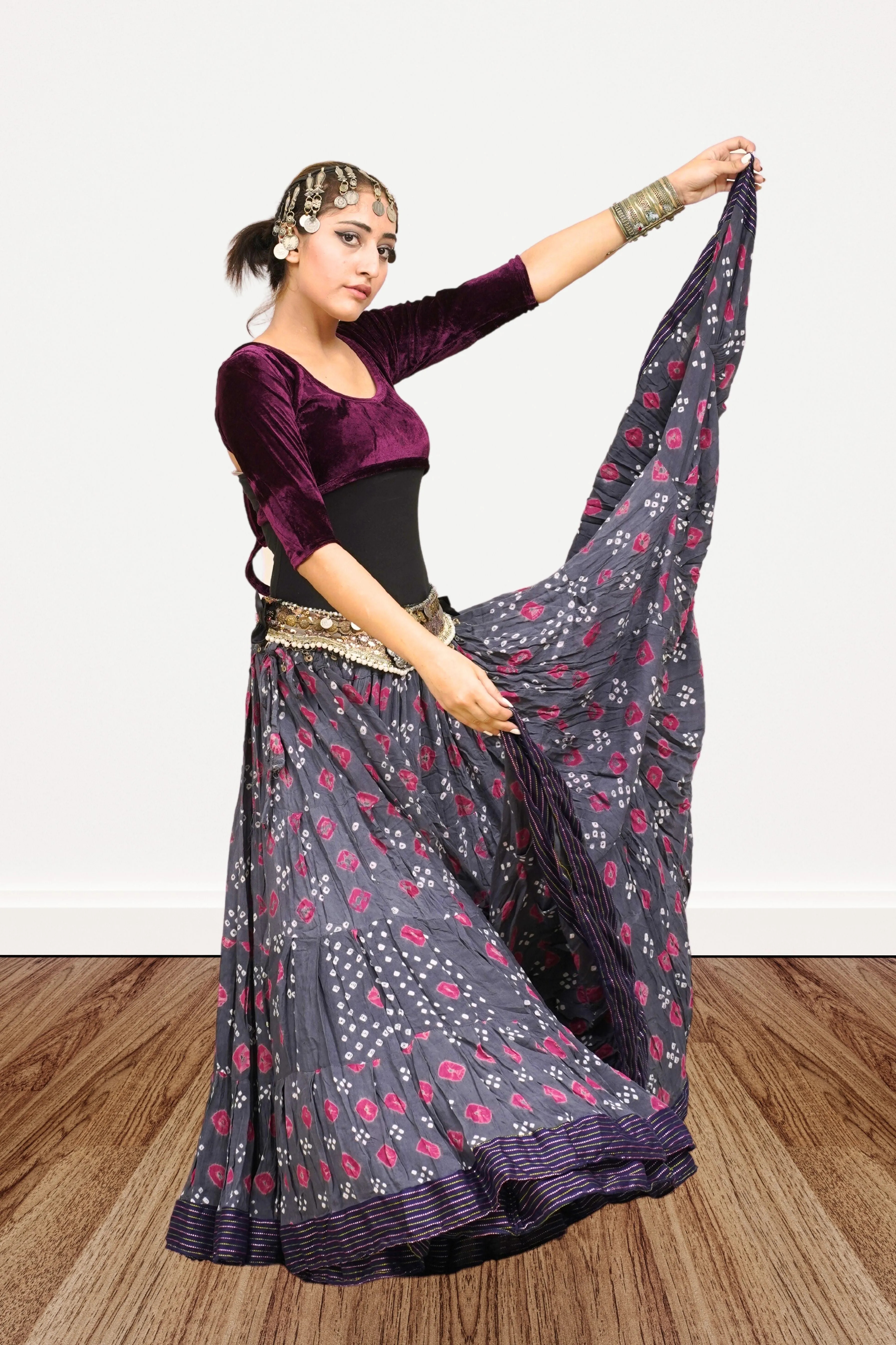 Block print Jaipur skirt burgundy dots WLS