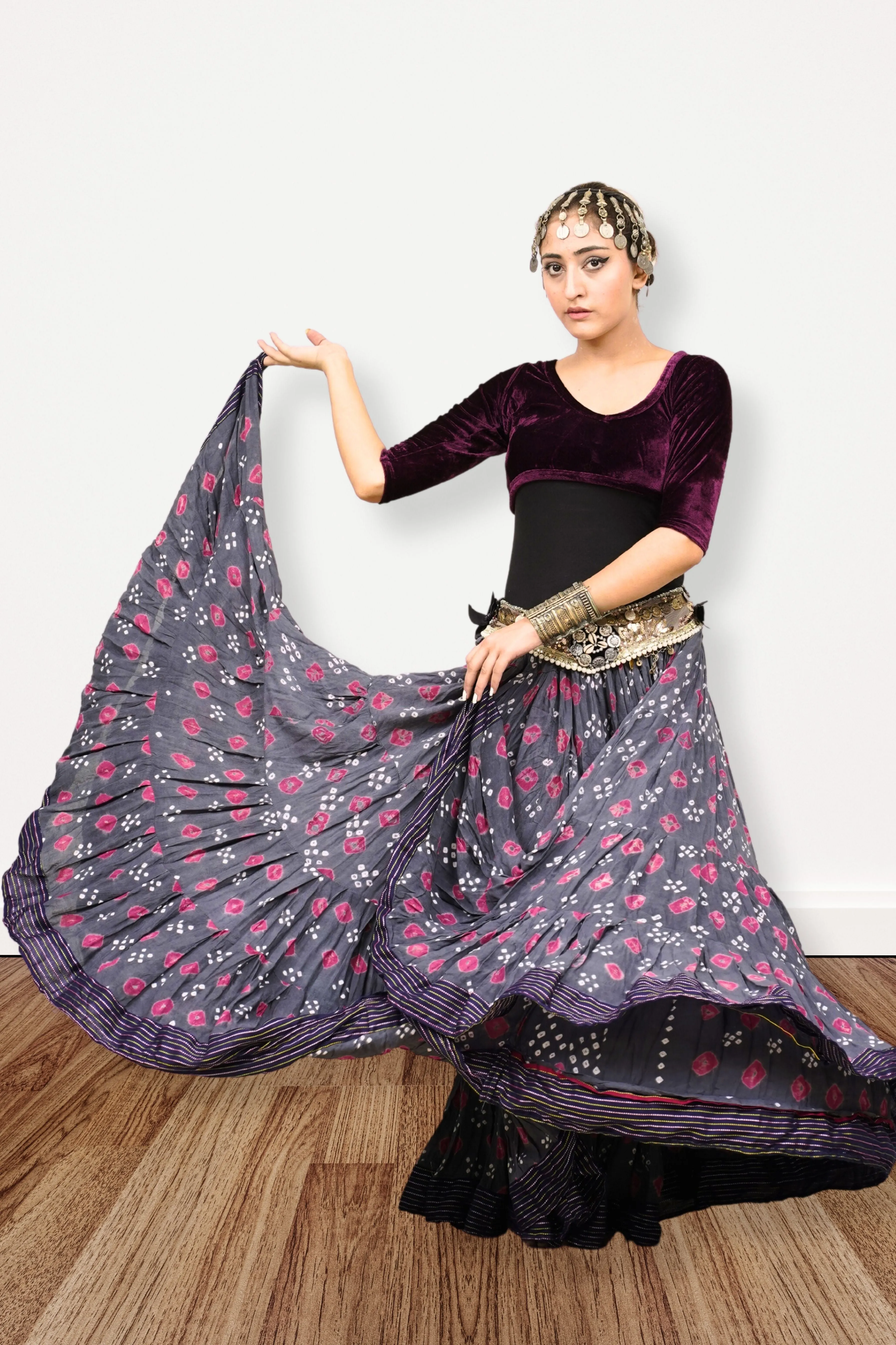 Block print Jaipur skirt burgundy dots WLS