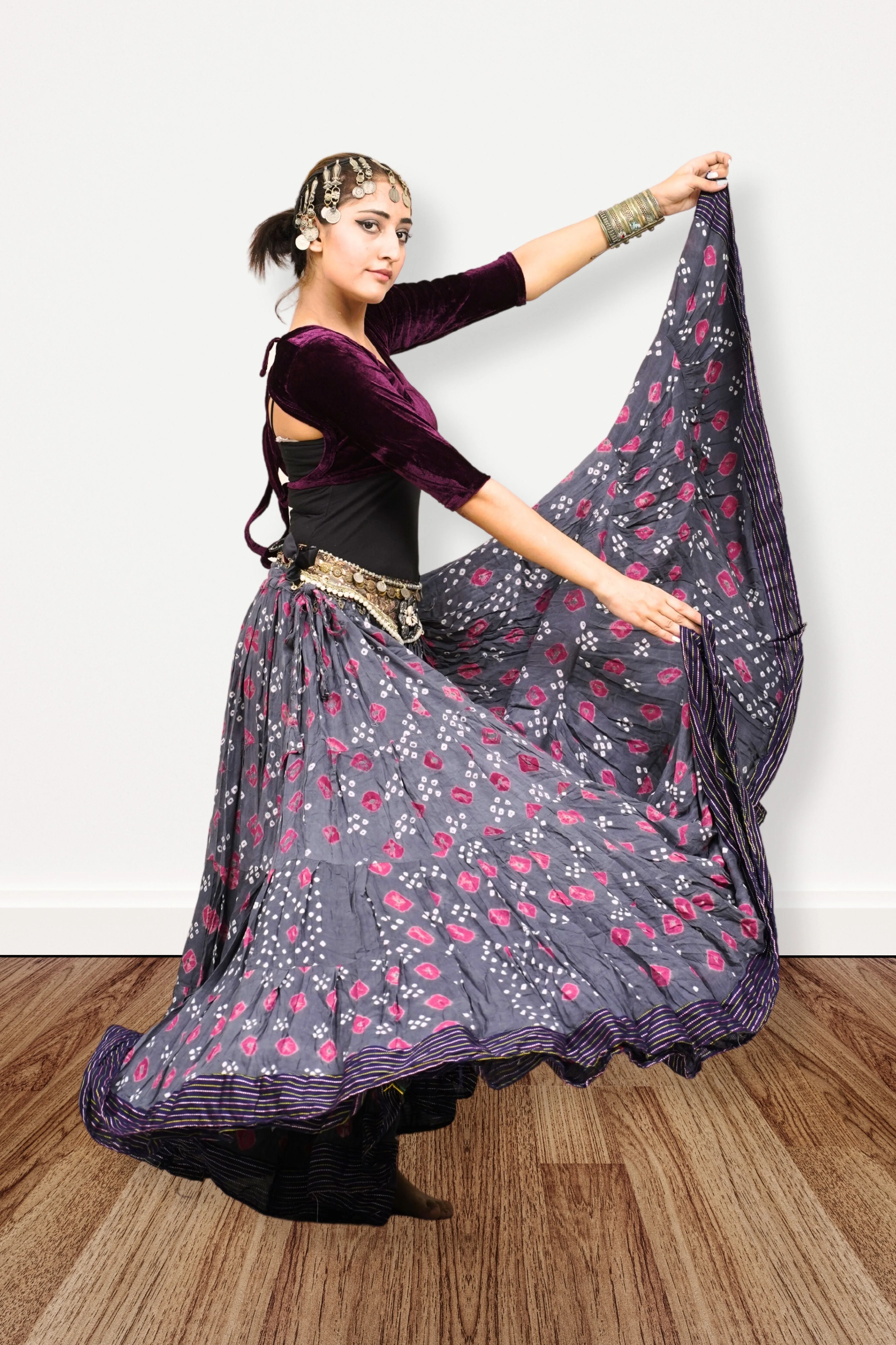 Block print Jaipur skirt burgundy dots WLS
