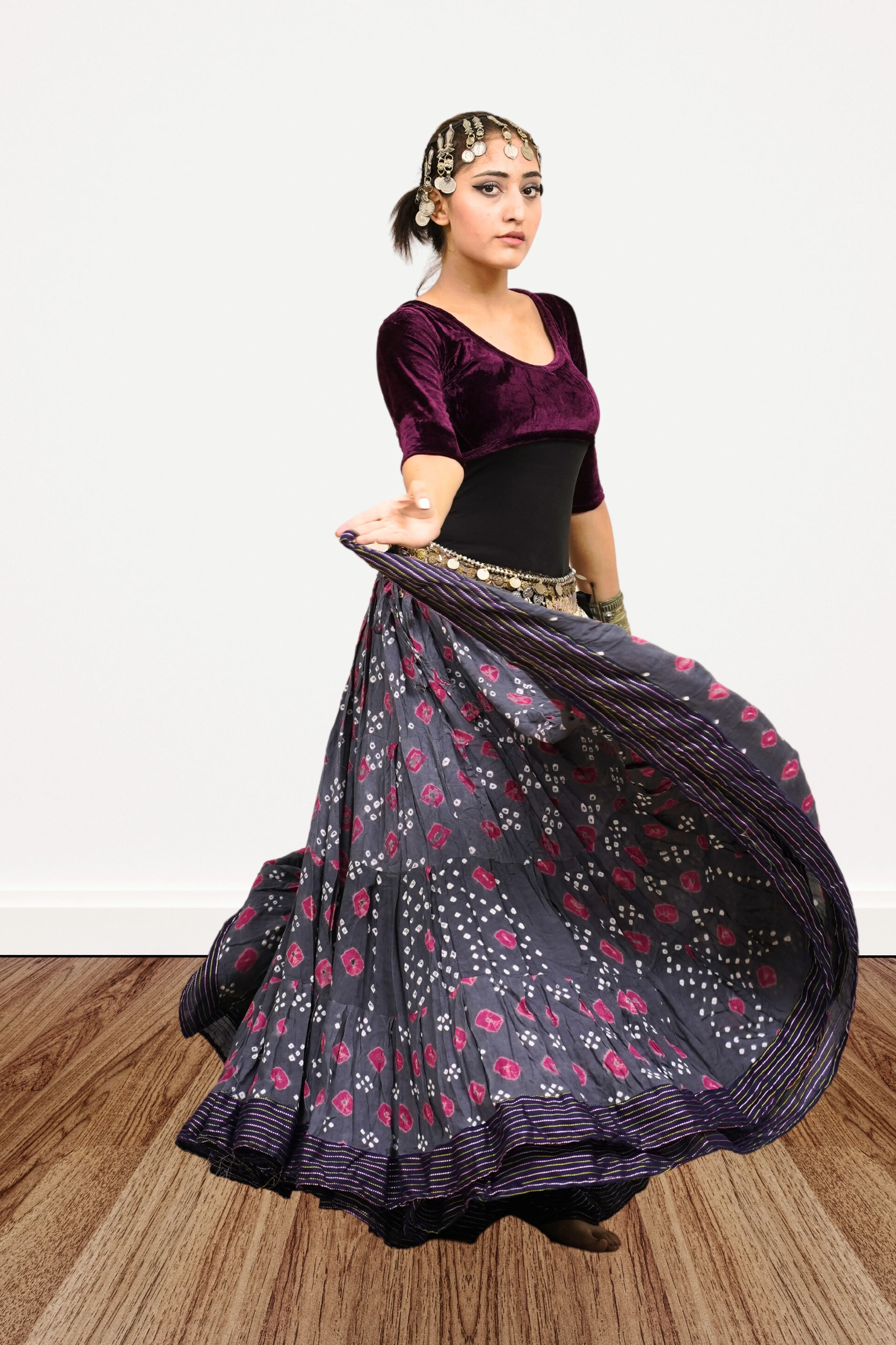 Block print Jaipur skirt burgundy dots WLS