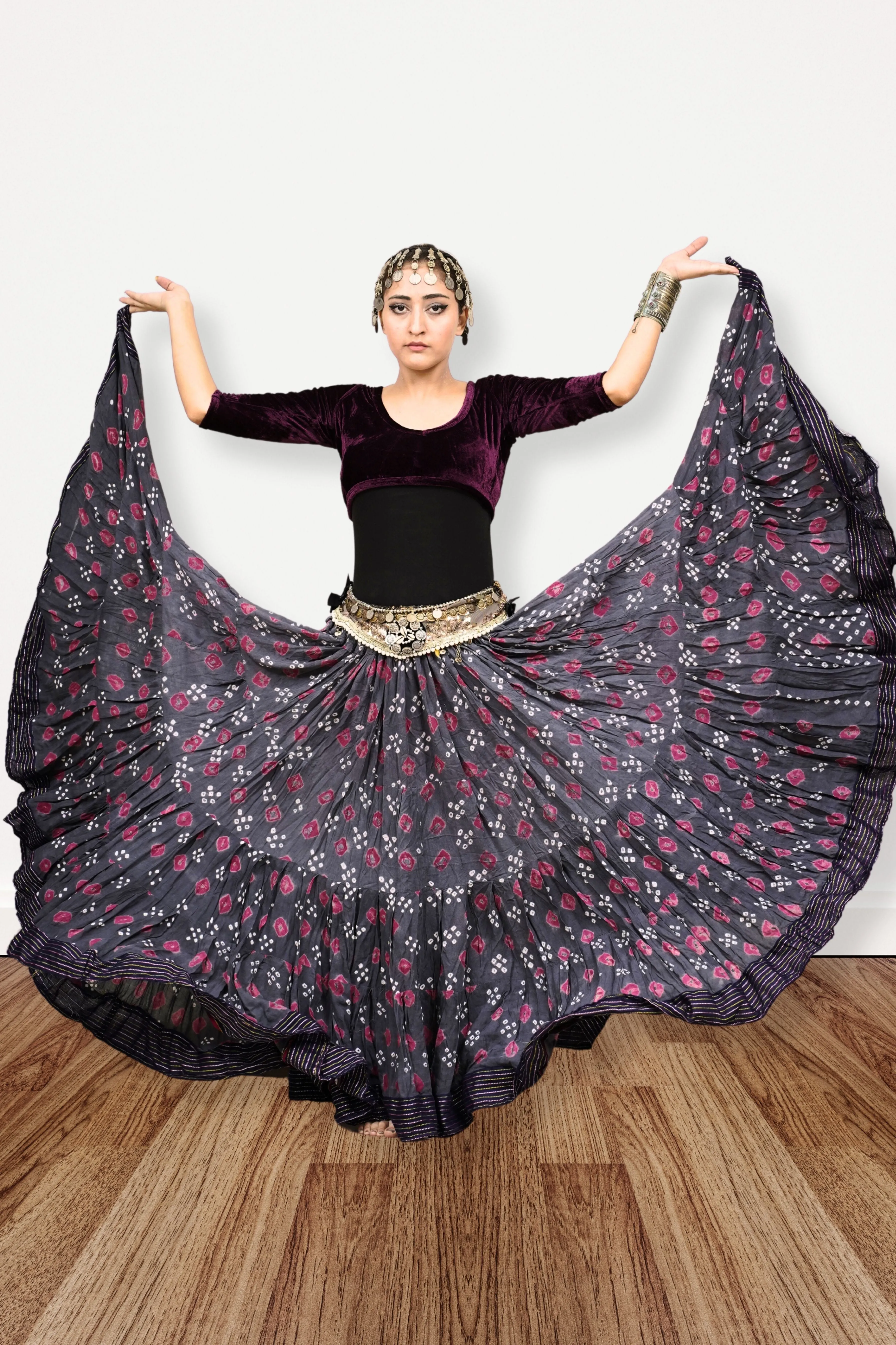 Block print Jaipur skirt burgundy dots WLS