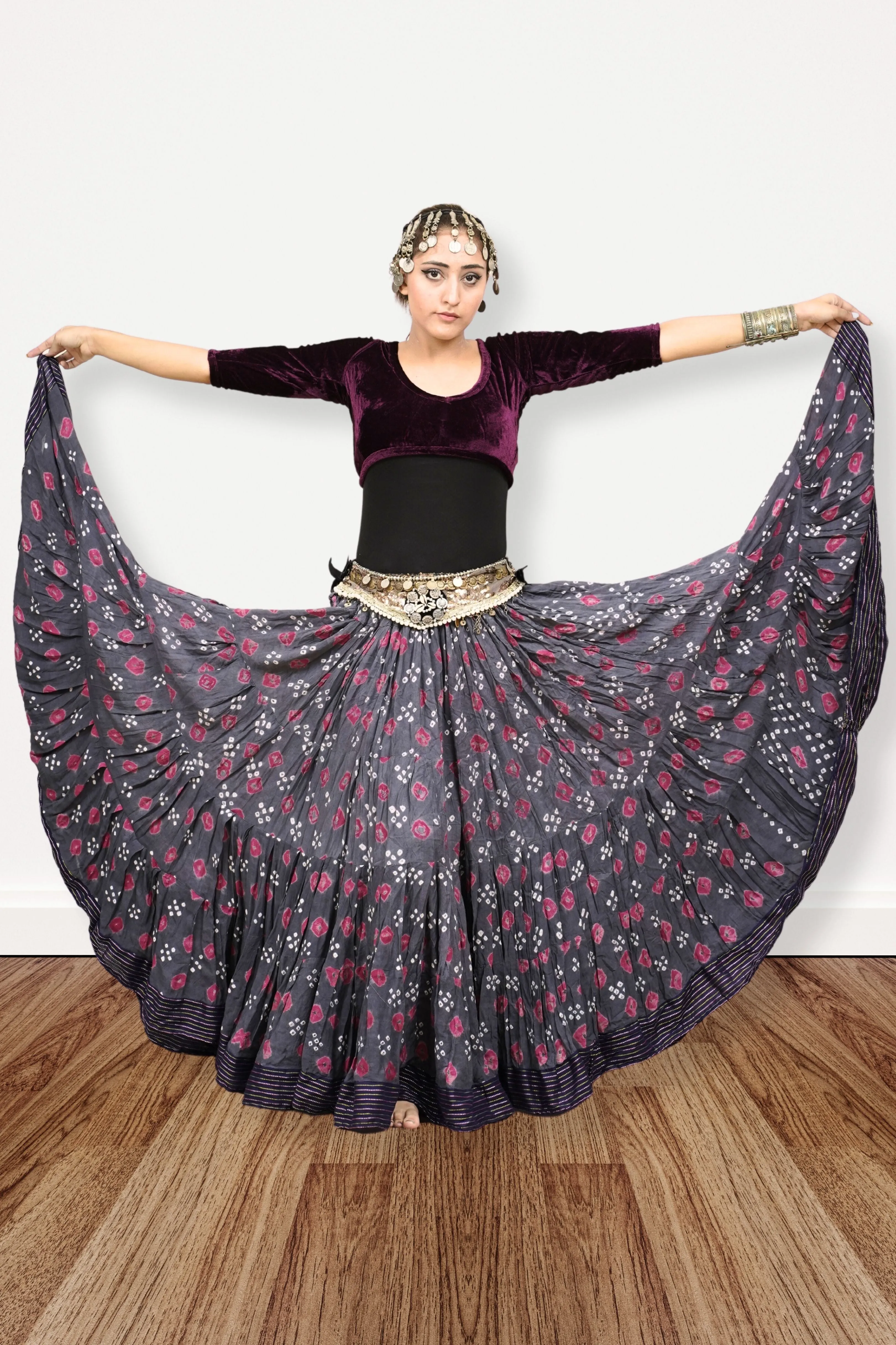 Block print Jaipur skirt burgundy dots WLS