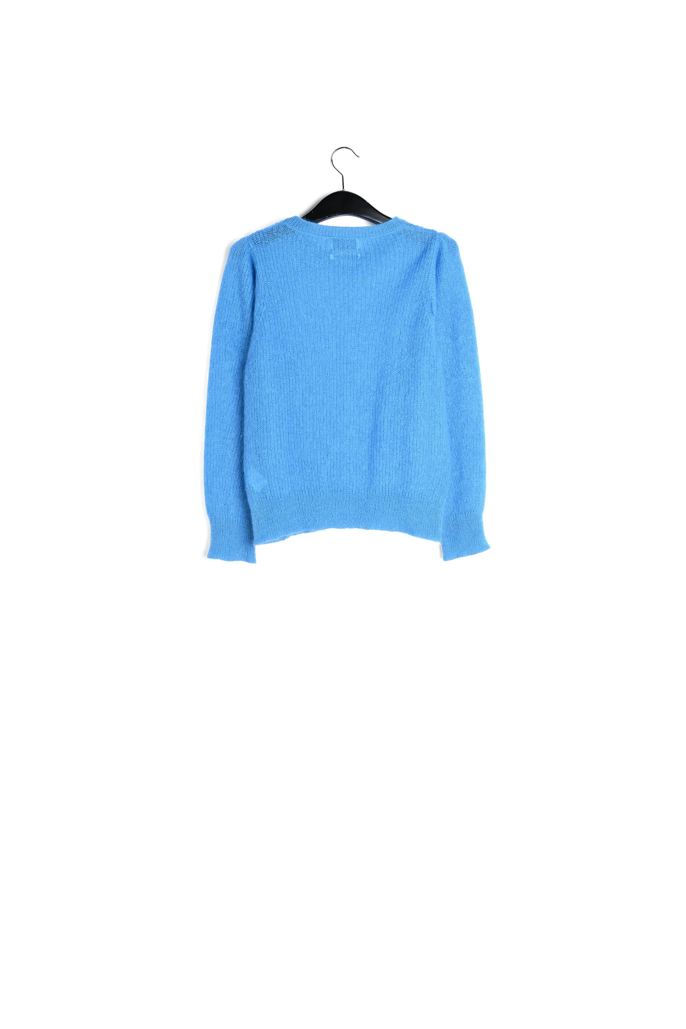 Blue mohair-blend knit sweater with puffed shoulders