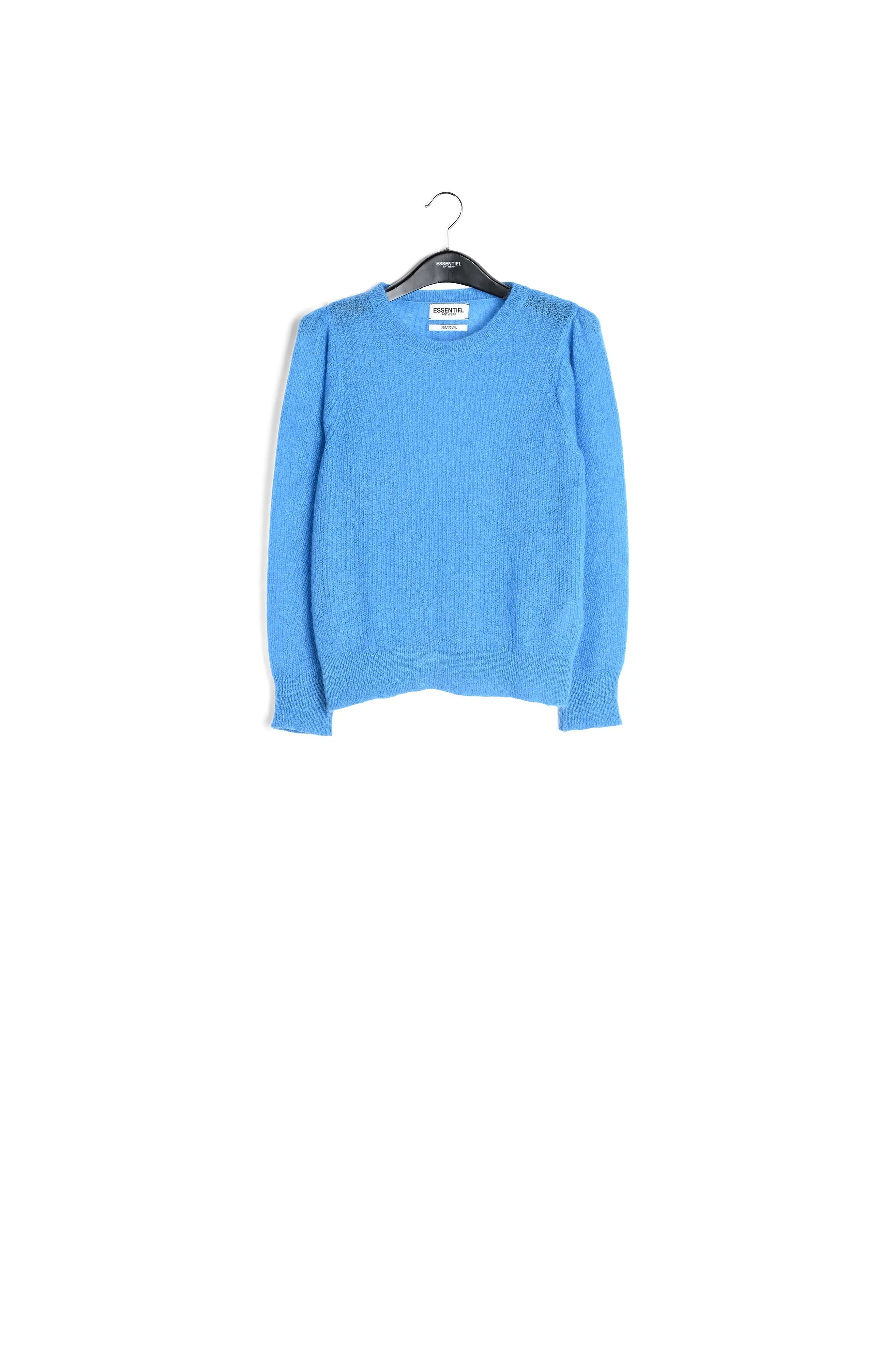 Blue mohair-blend knit sweater with puffed shoulders
