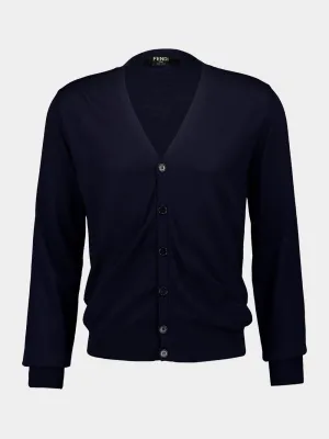 Blue V-neck Wool Cardigan