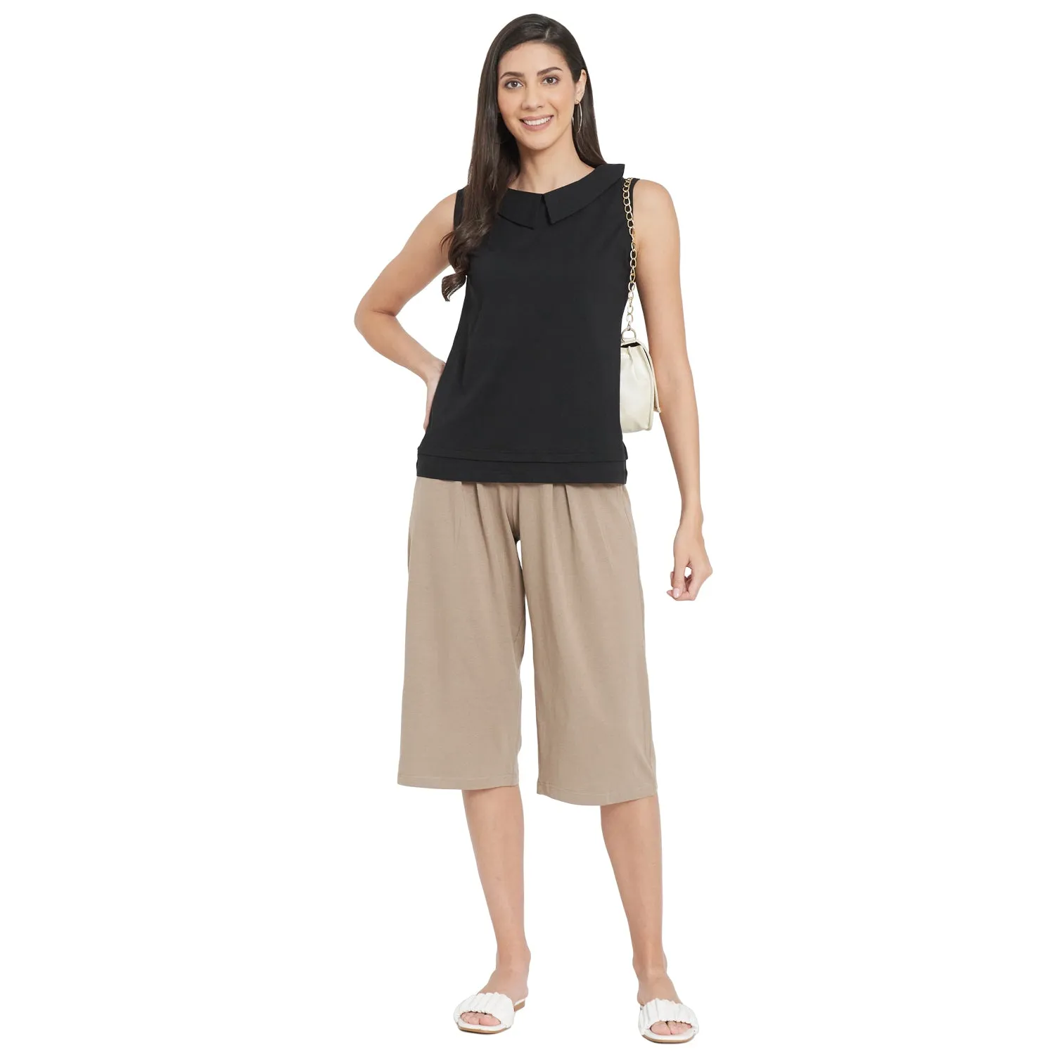 BOX PLEATED CROPPED PANT