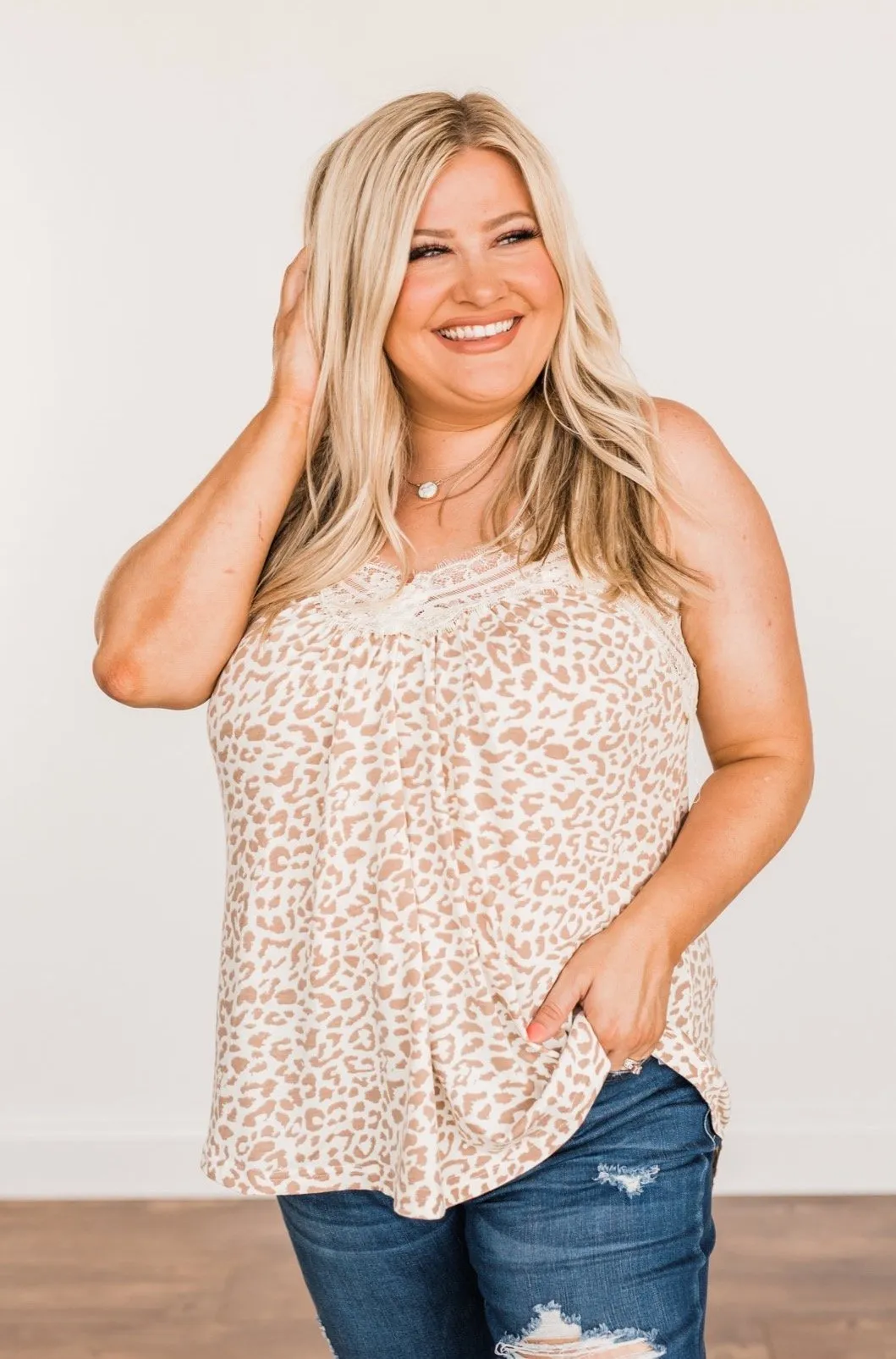Bright-Eyed Beauty Lace Tank Top- Cream Animal Print