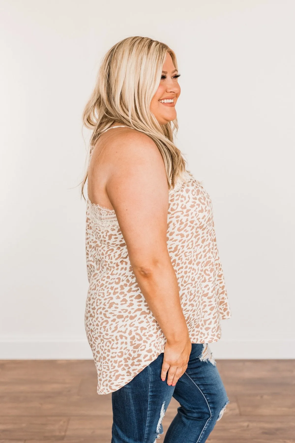 Bright-Eyed Beauty Lace Tank Top- Cream Animal Print