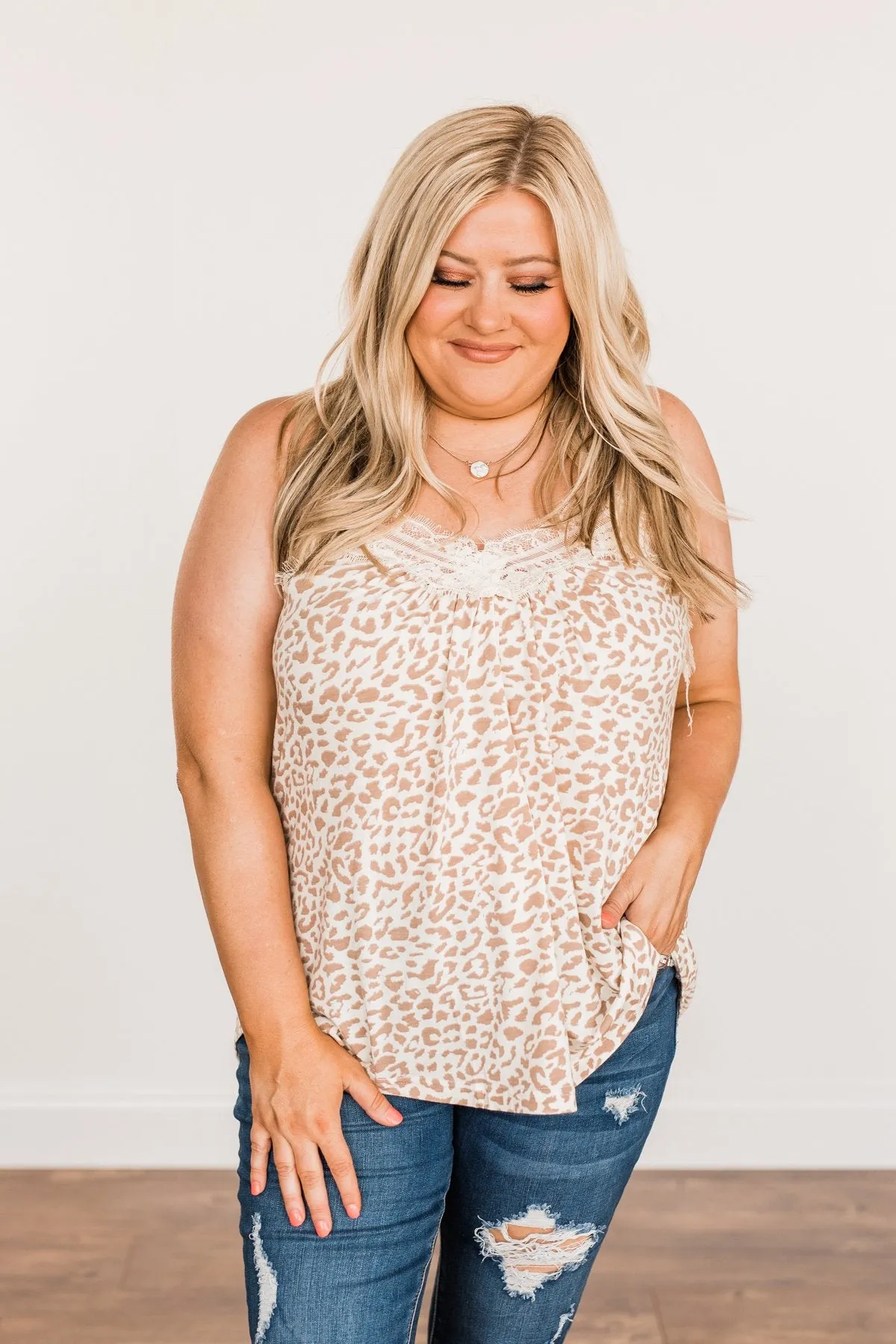 Bright-Eyed Beauty Lace Tank Top- Cream Animal Print