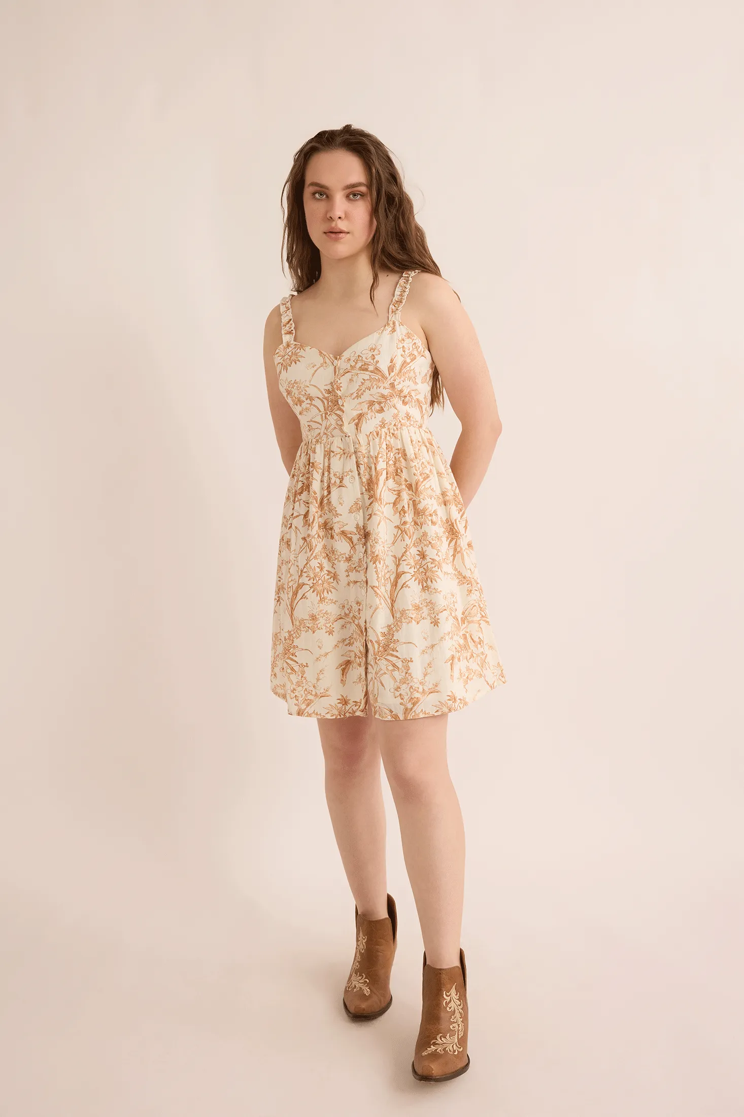 Brooke's Love Empire Waist Dress In Off White and Brown