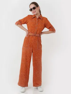 Brown Printed Regular Jumpsuit