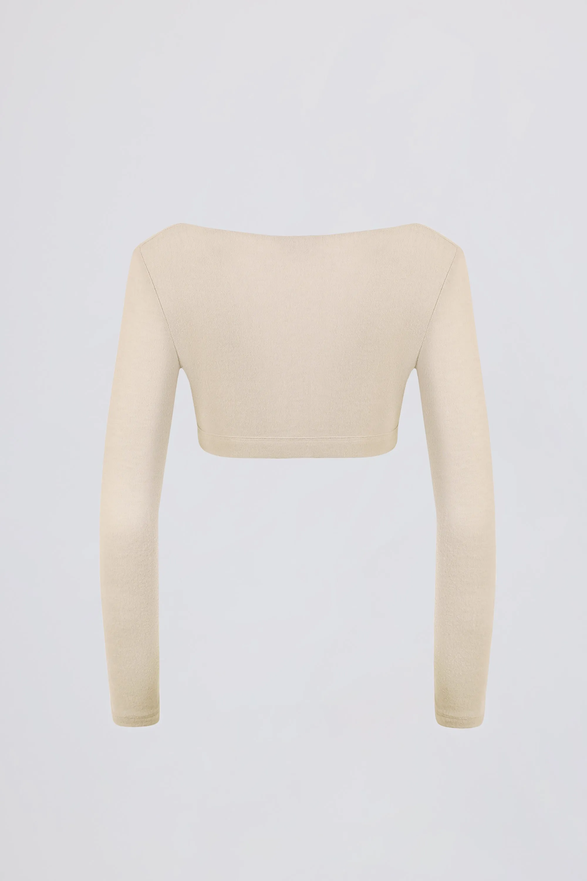 Brushed Jersey Wrap Crop Top in Ecru